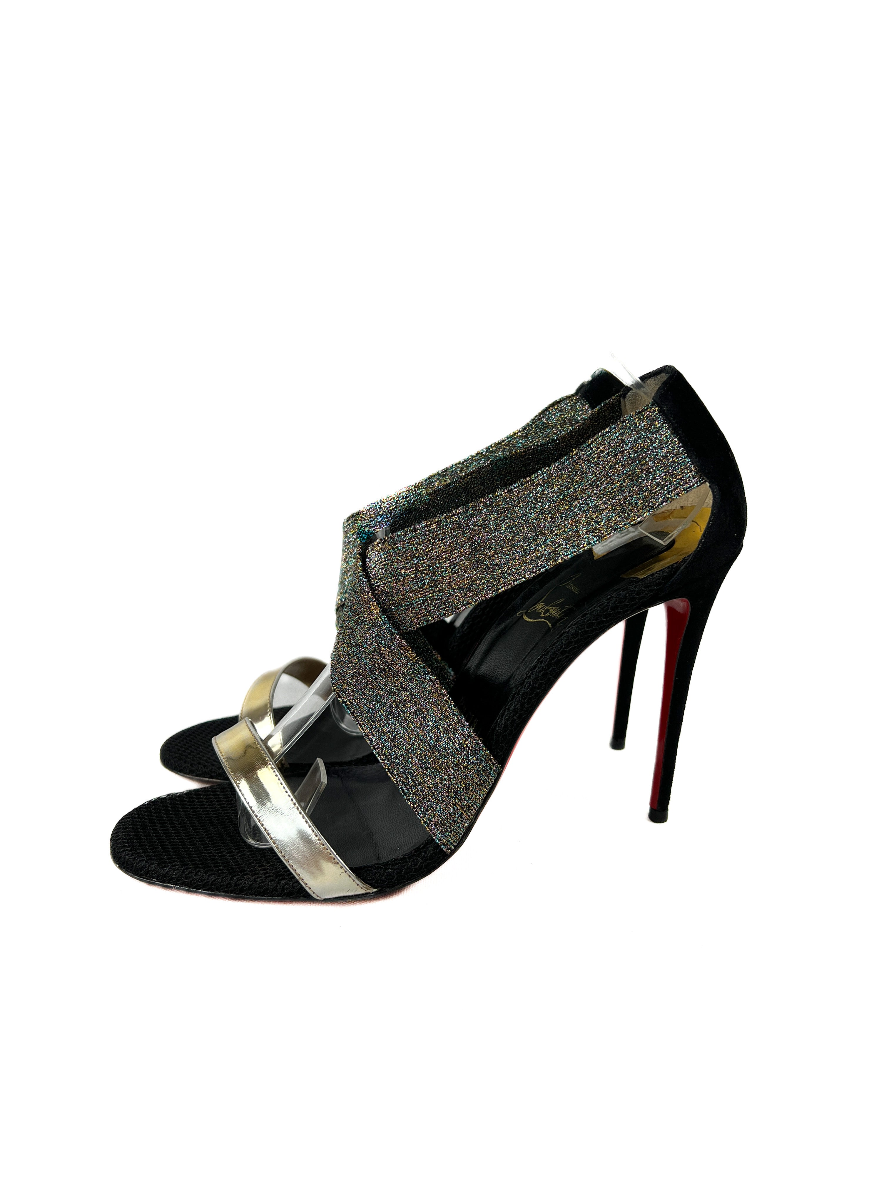 Christian Louboutin elastagram 100 black suede multi color pumps size 39.5 **BOX**