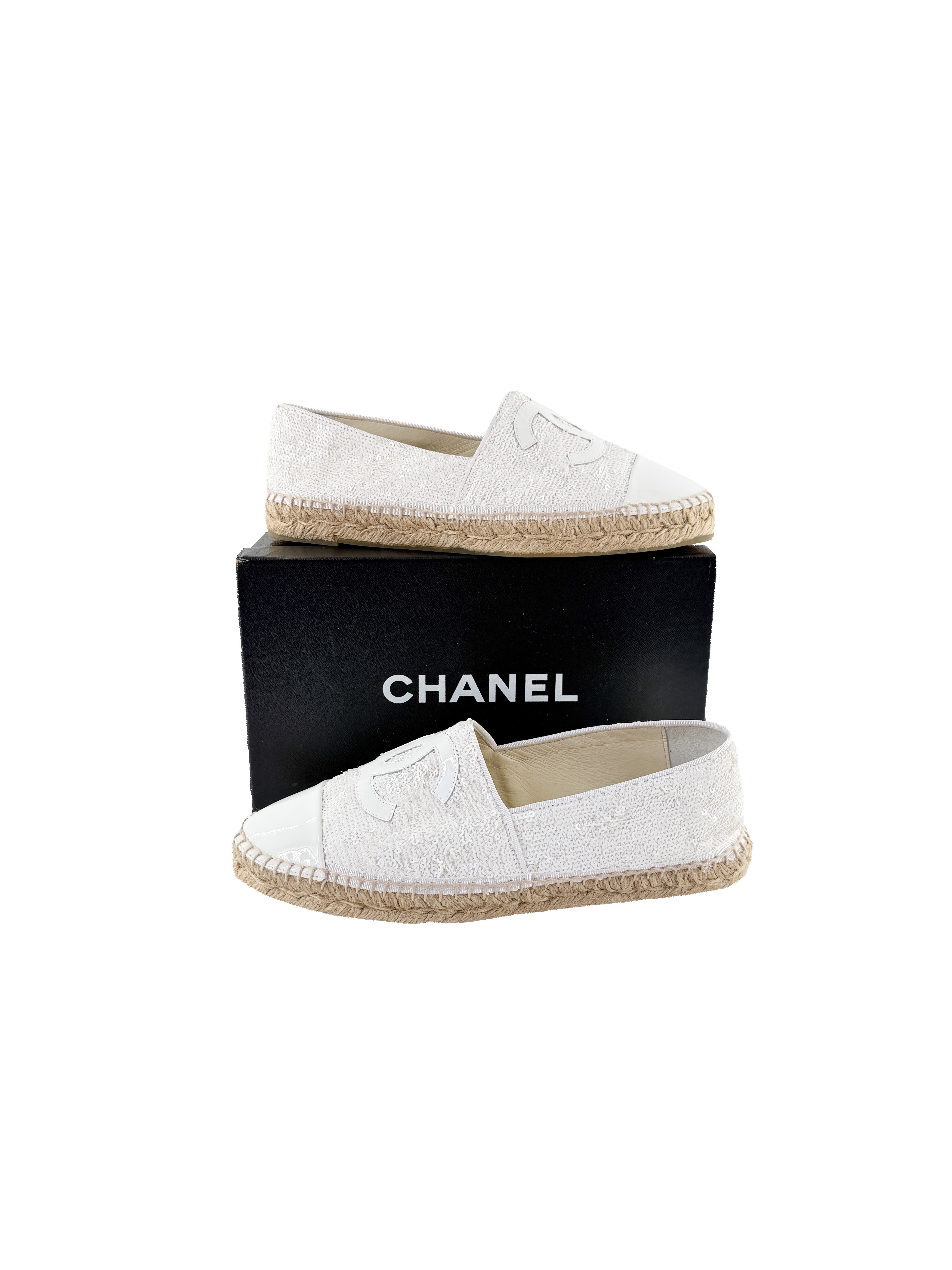 Chanel white sequined espadrilles size 42 BOX