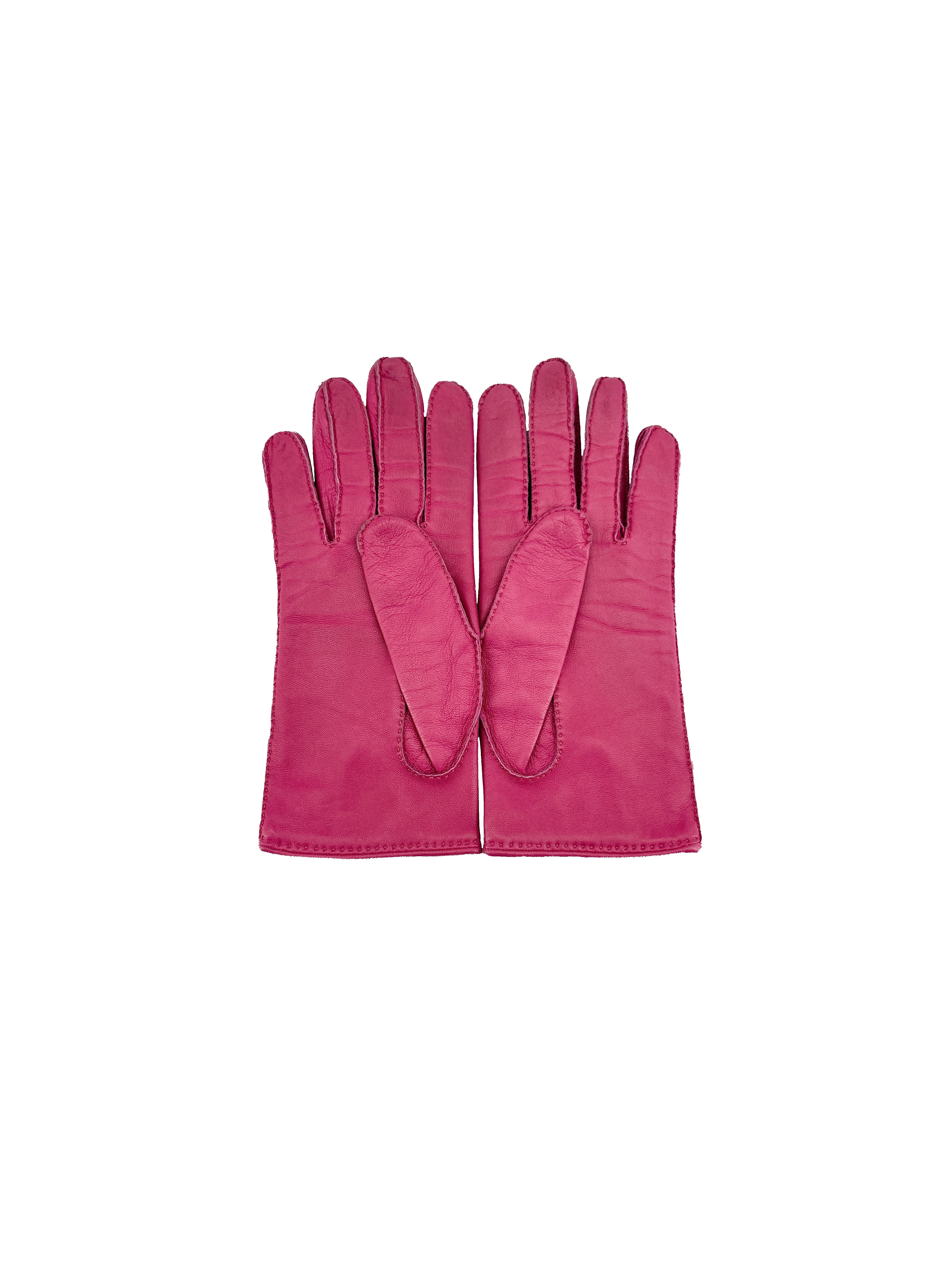 Hermès pink leather vintage gloves size 6.5