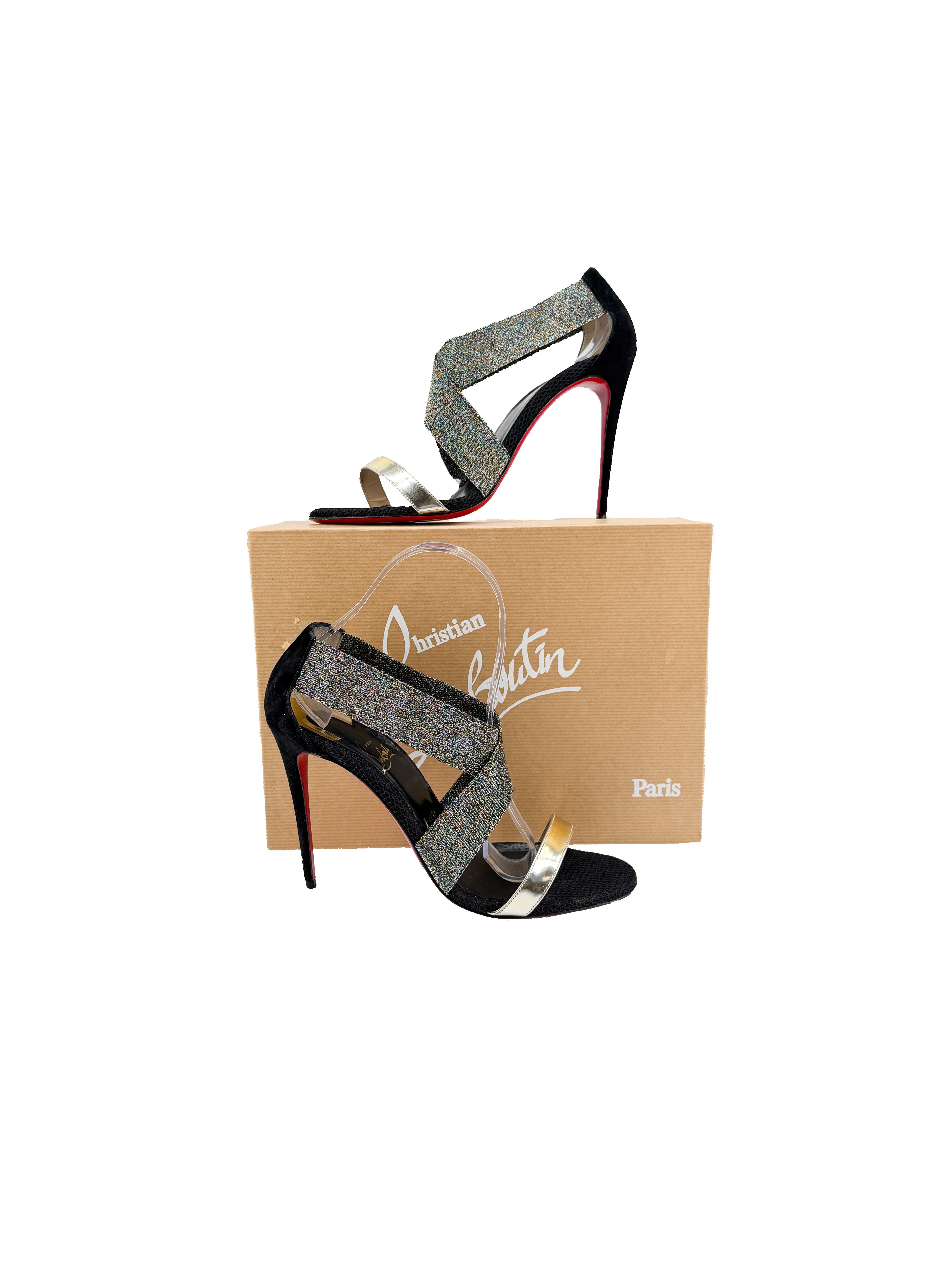Christian Louboutin elastagram 100 black suede multi color pumps size 39.5 **BOX**