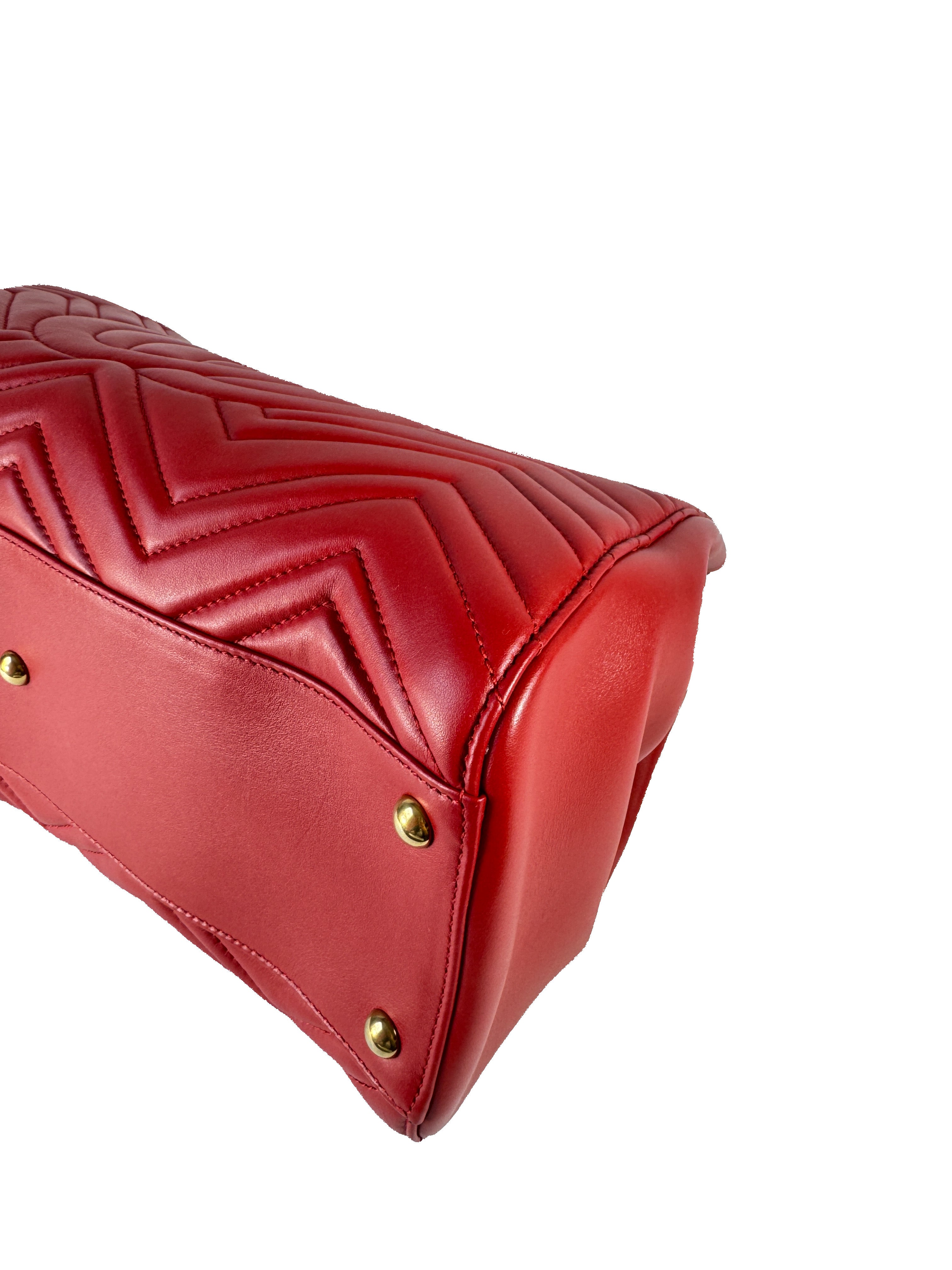 Gucci red leather GG Marmont Matelasse tote 525040