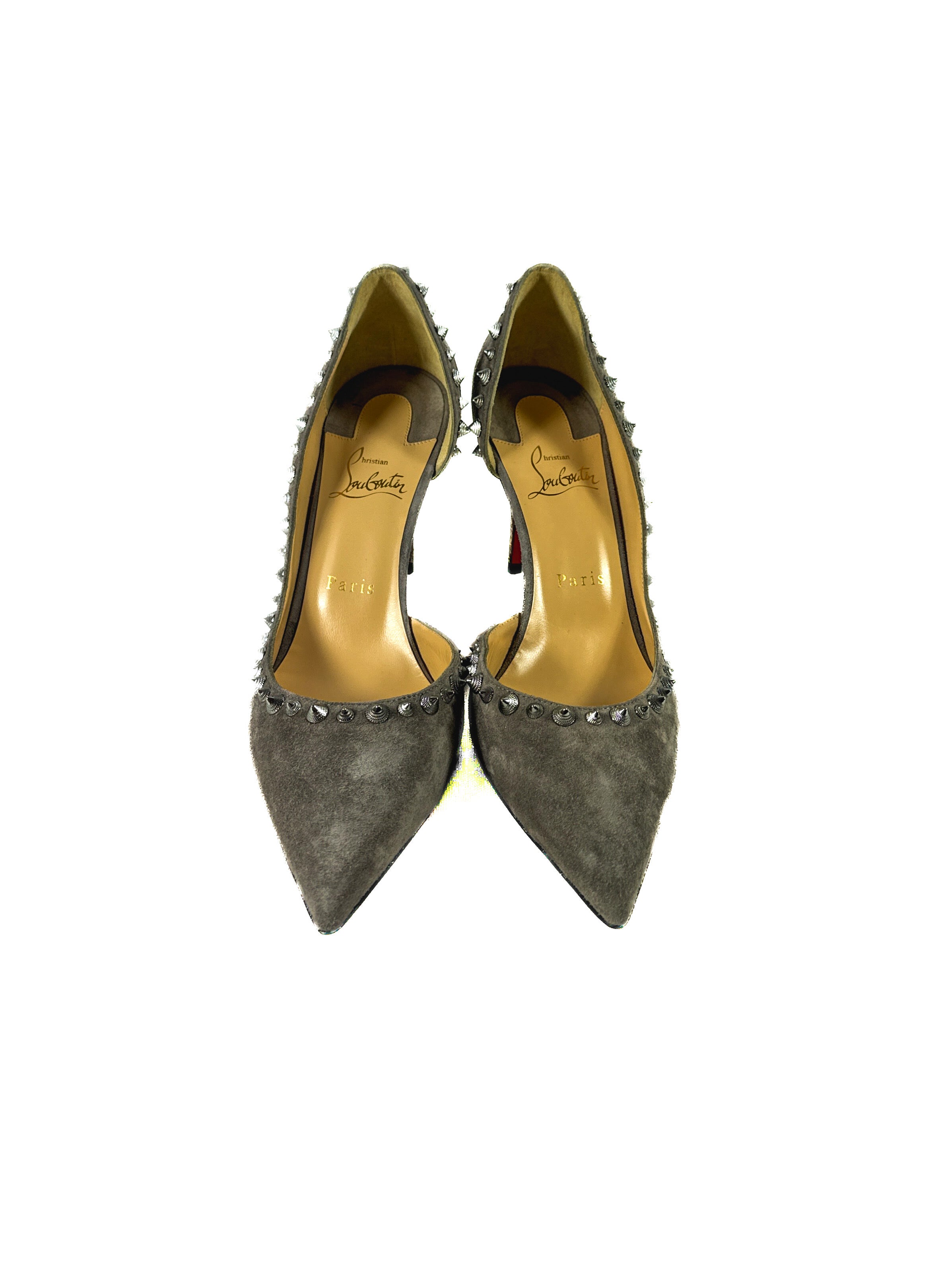 Christian Louboutin Irishell 85 veau velours gray pointed pumps size 39 retail $1095 **box**