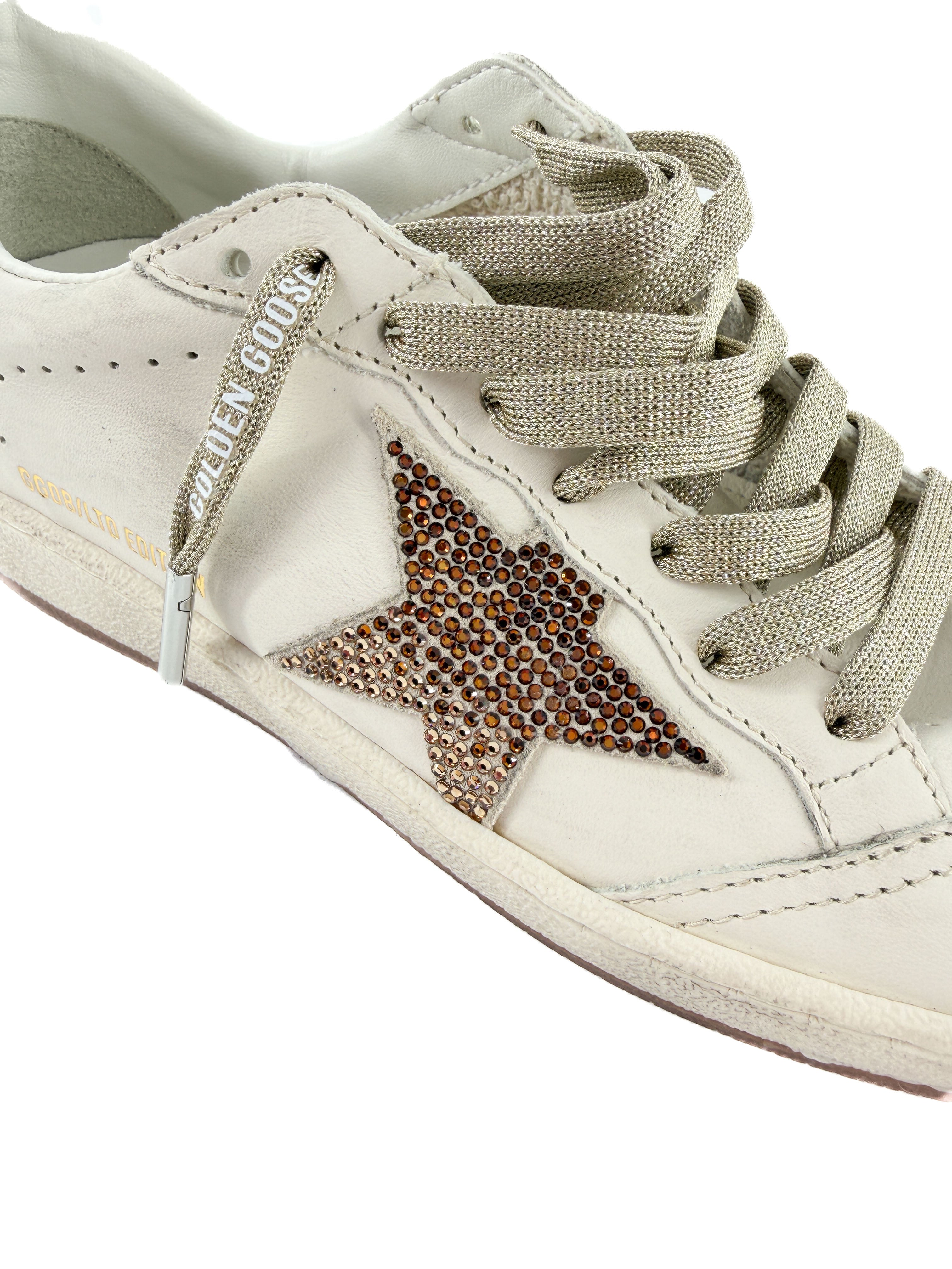 Golden Goose white, bronze Ball Star distressed sneakers size 36 NEW