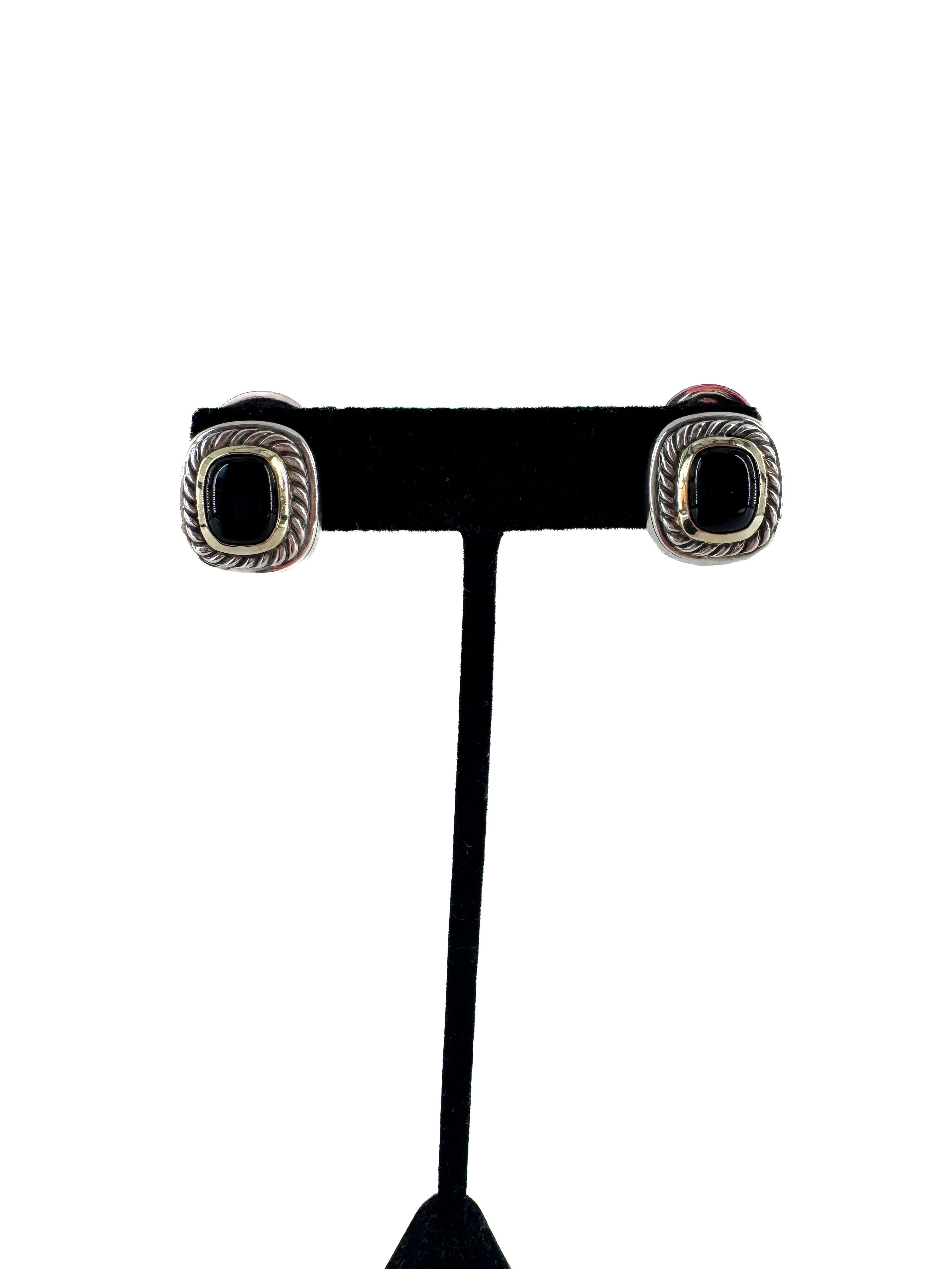 David Yurman sterling silver, yellow gold, black onyx Albion stud earrings