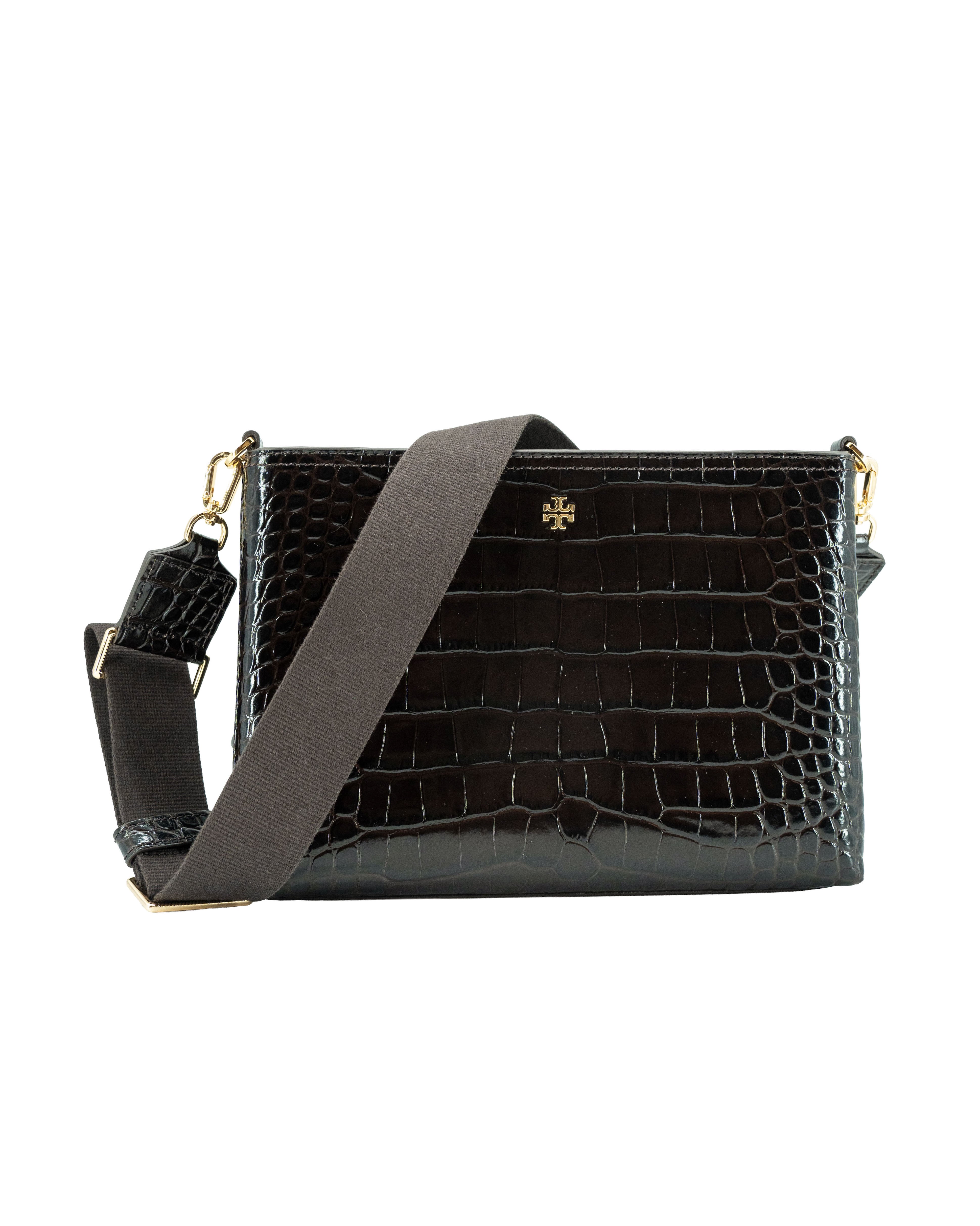 Tory Burch brown Blake croc embossed leather crossbody