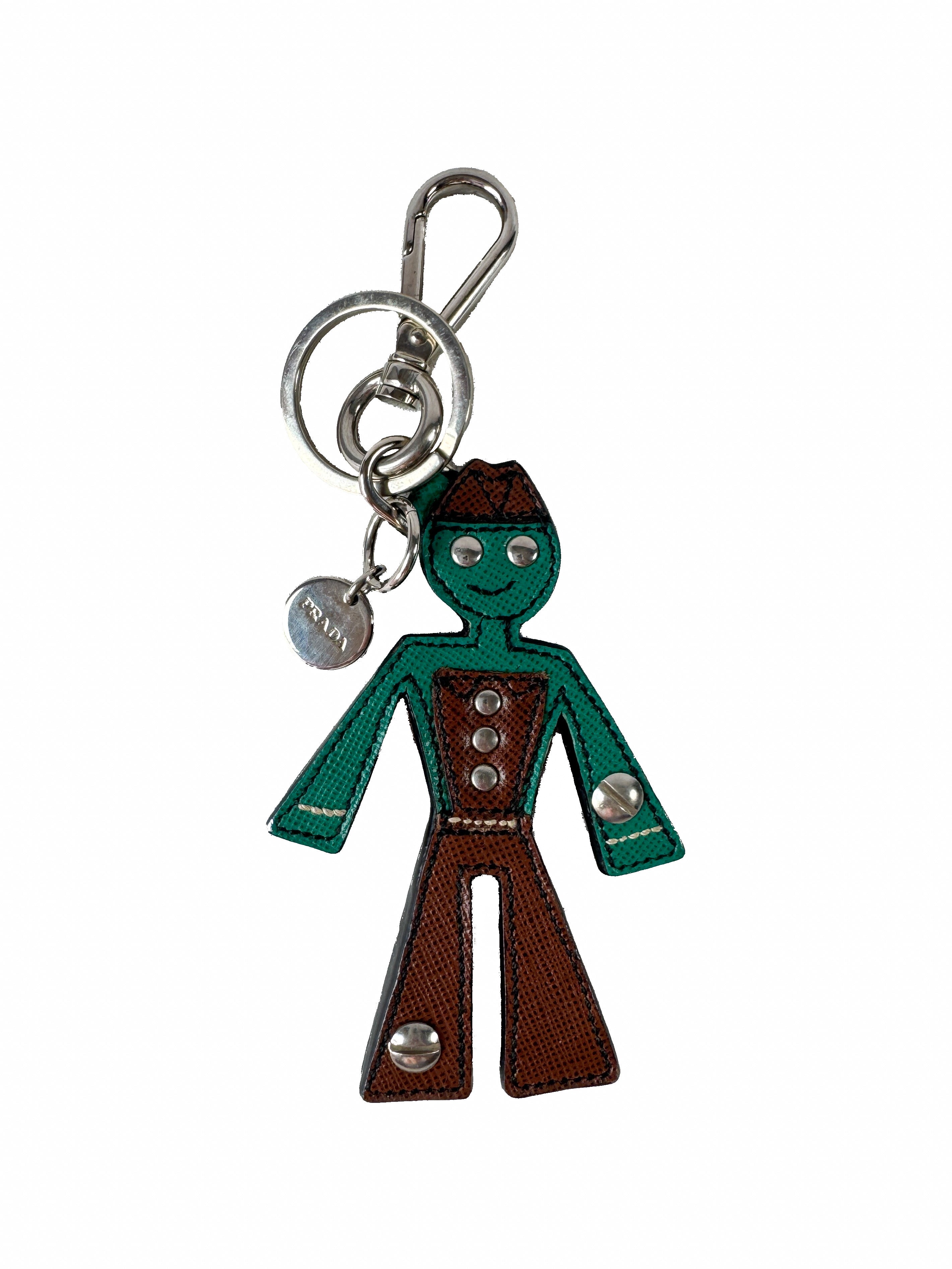Prada green/burgundy studded leather robot charm