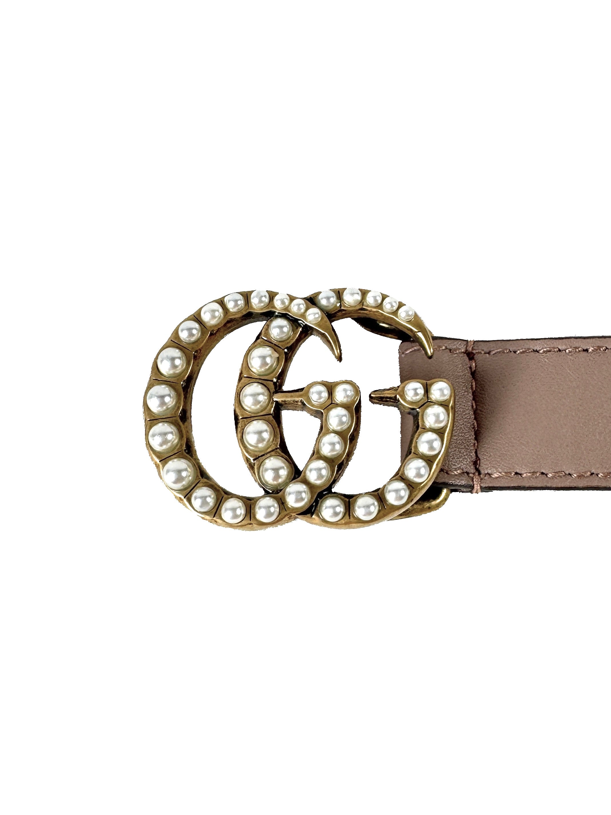 Gucci nude thin GG Marmont pearl belt size 105 214351