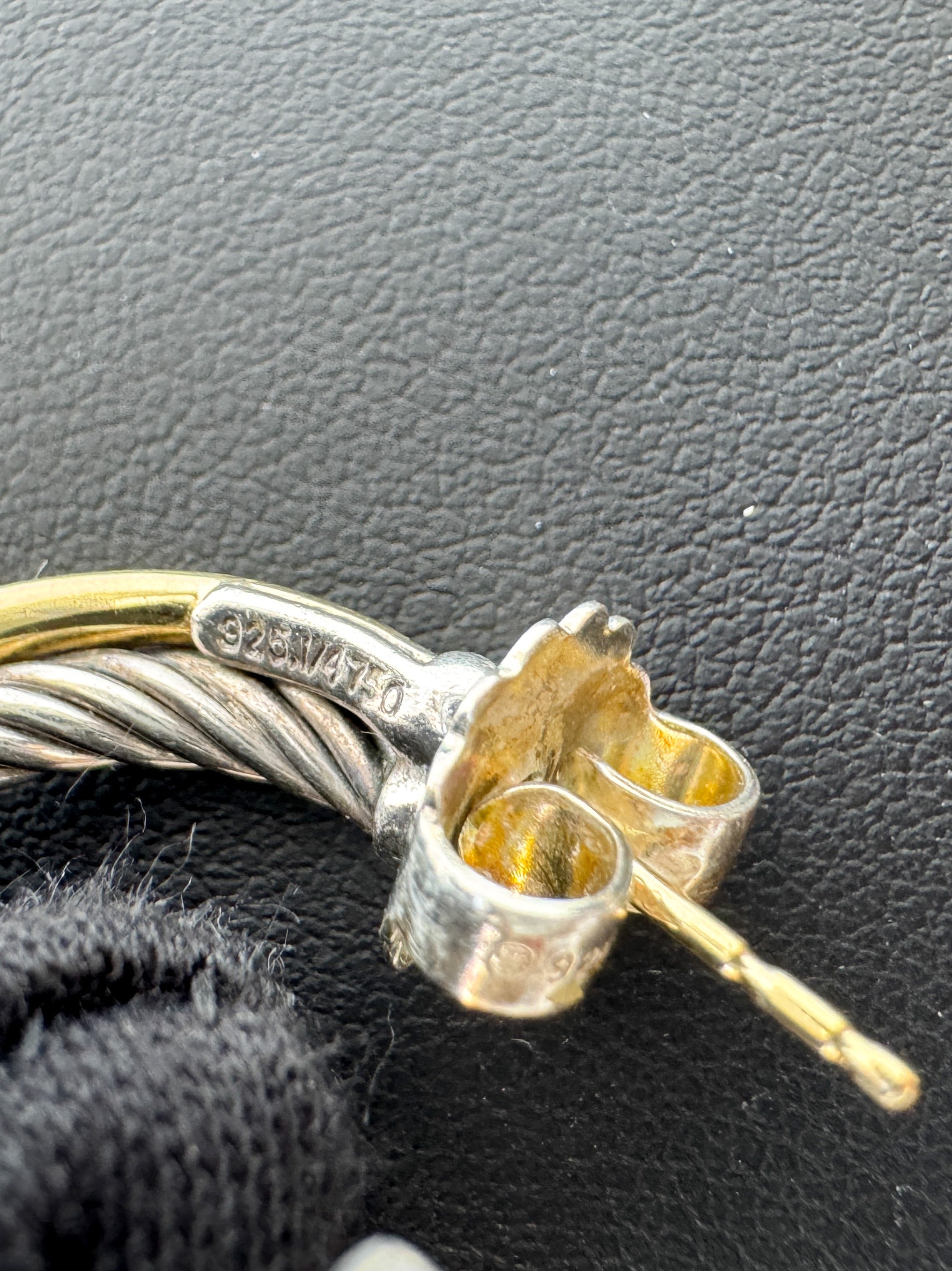 David Yurman sterling silver 14k gold cable crossover hoop earrings