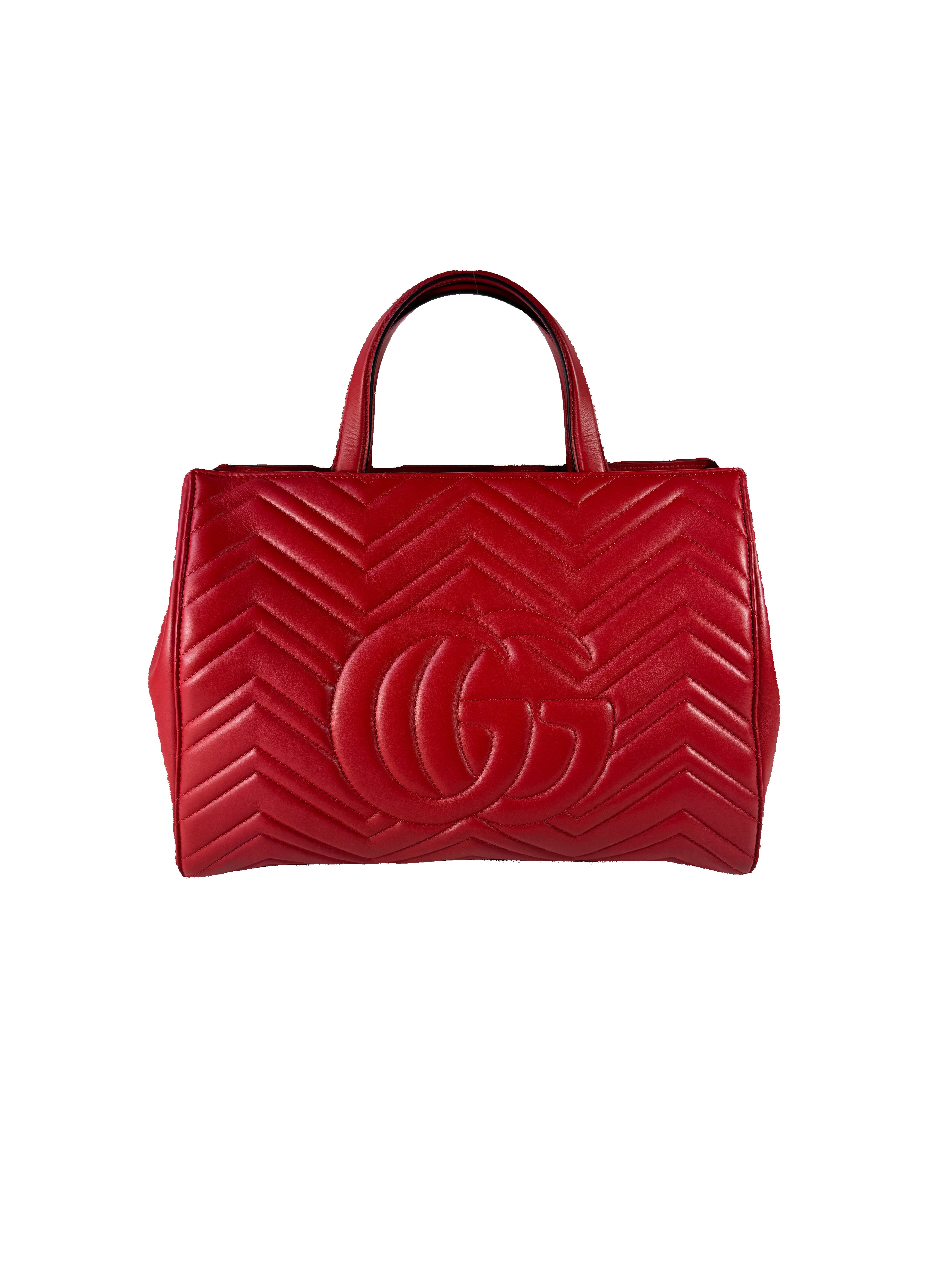 Gucci red leather GG Marmont Matelasse tote 525040