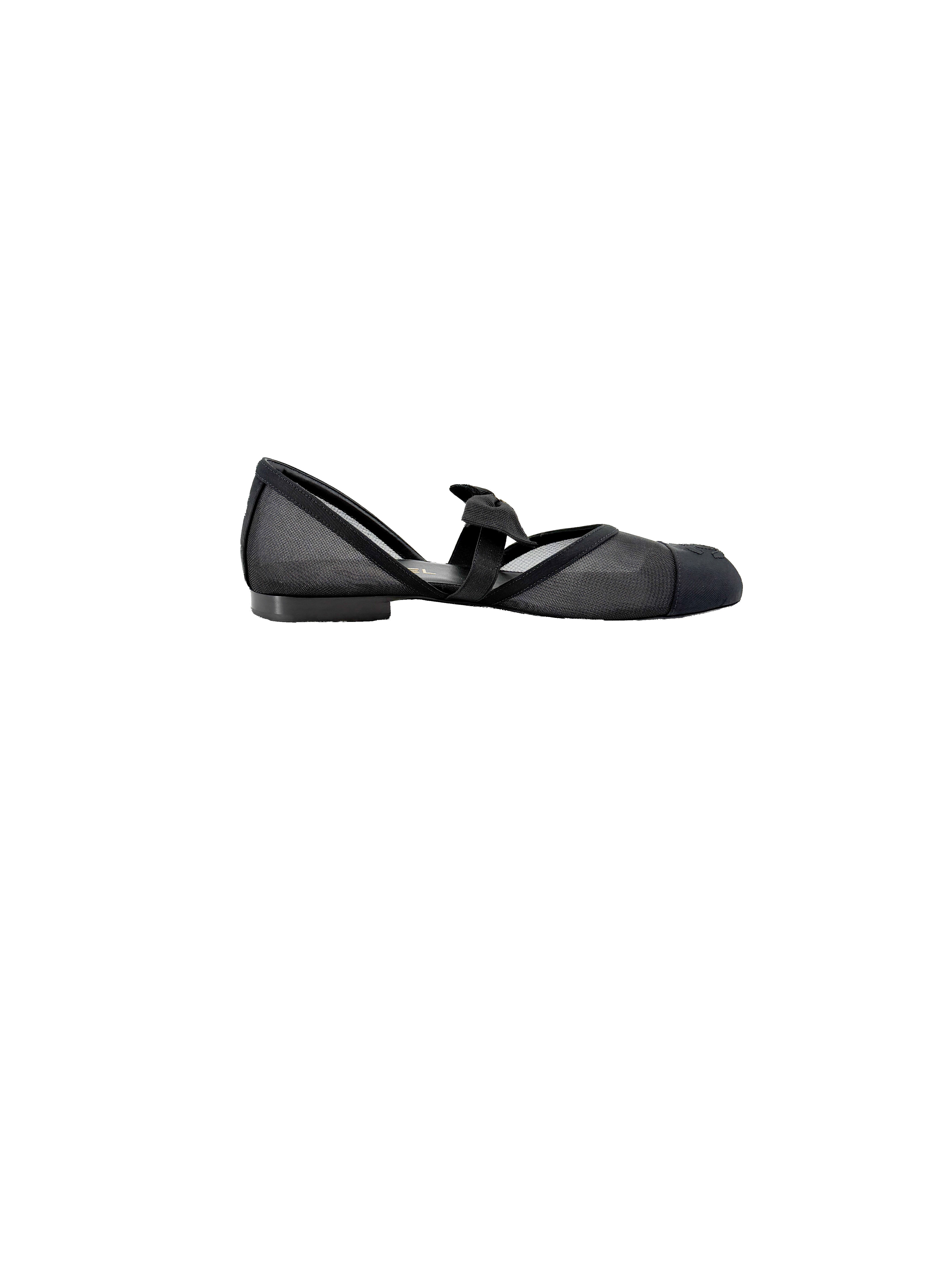 Chanel black mesh Mary Janes size 37.5 BOX