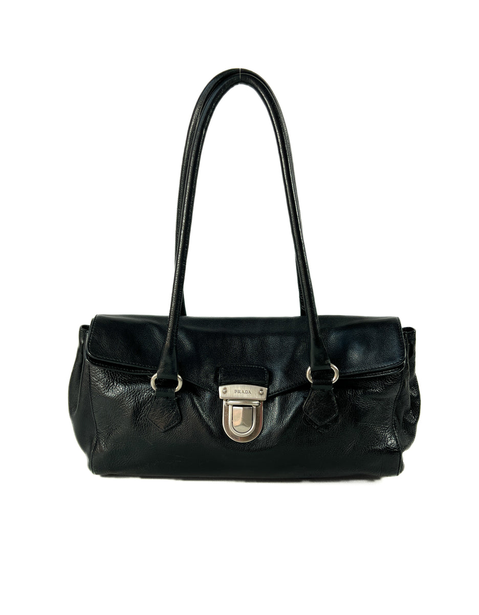 Prada black leather shoulder bag – My Girlfriend's Wardrobe LLC