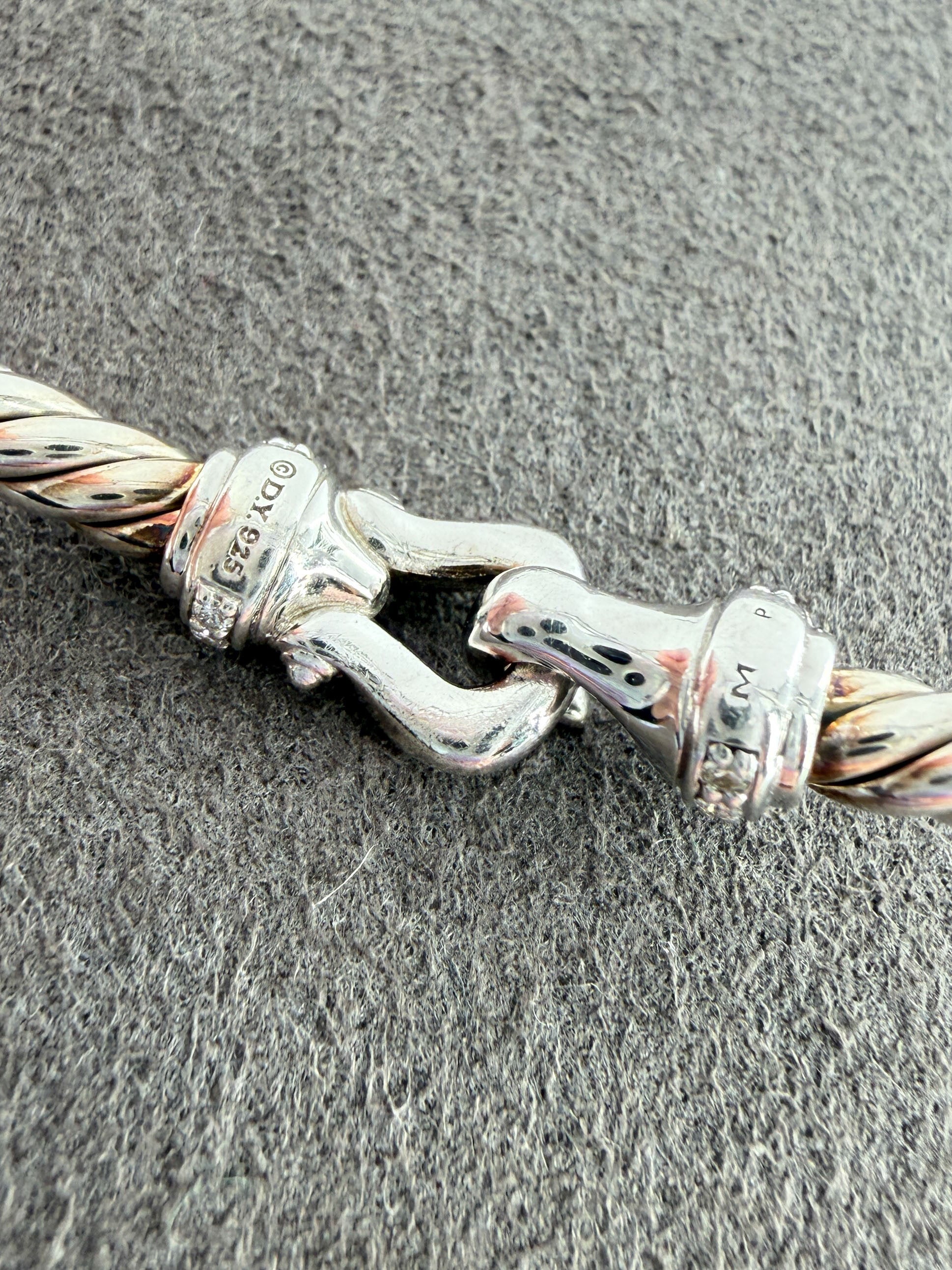 David Yurman sterling silver diamond 3MM buckle bracelet