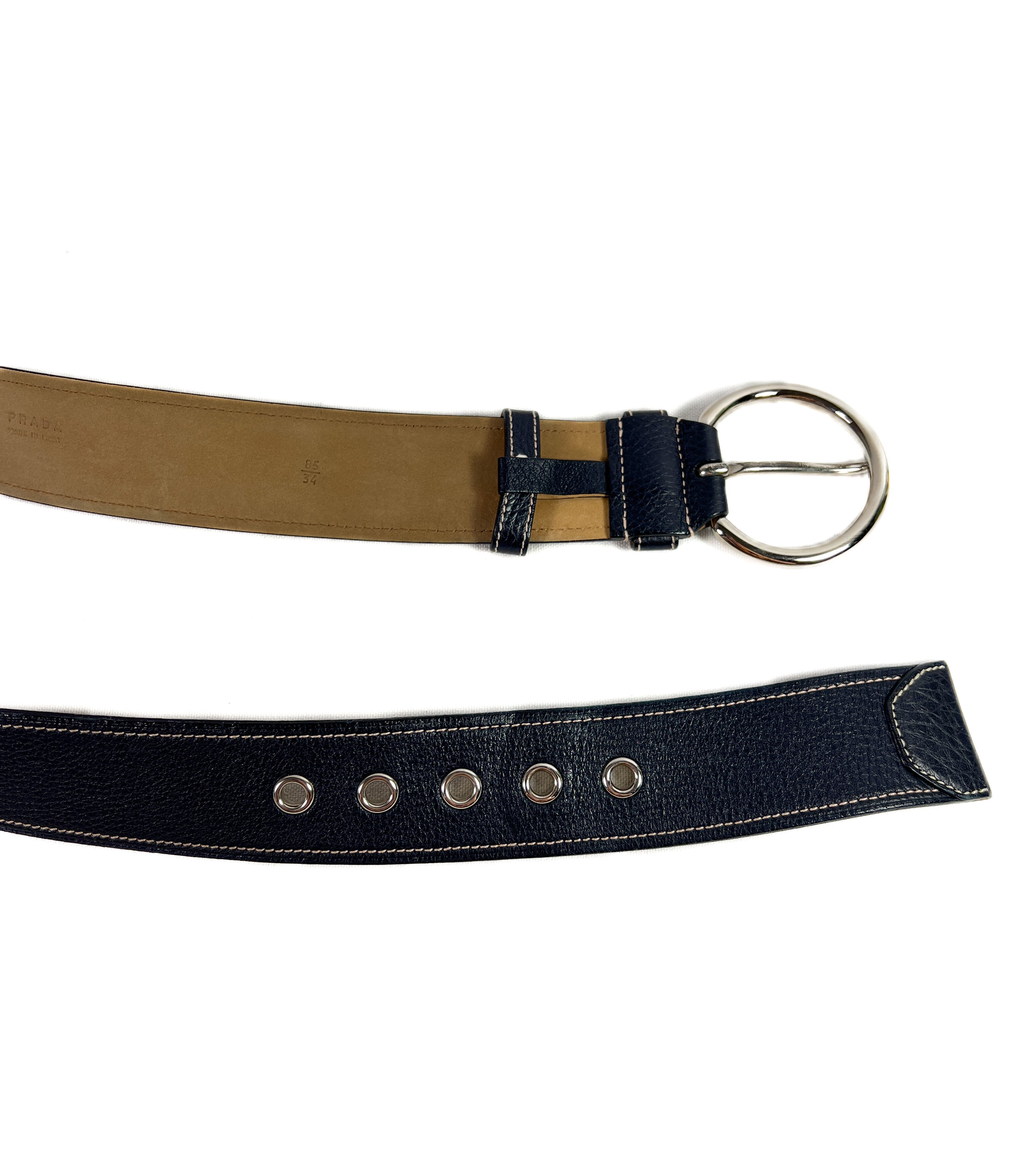 Prada navy leather belt 85