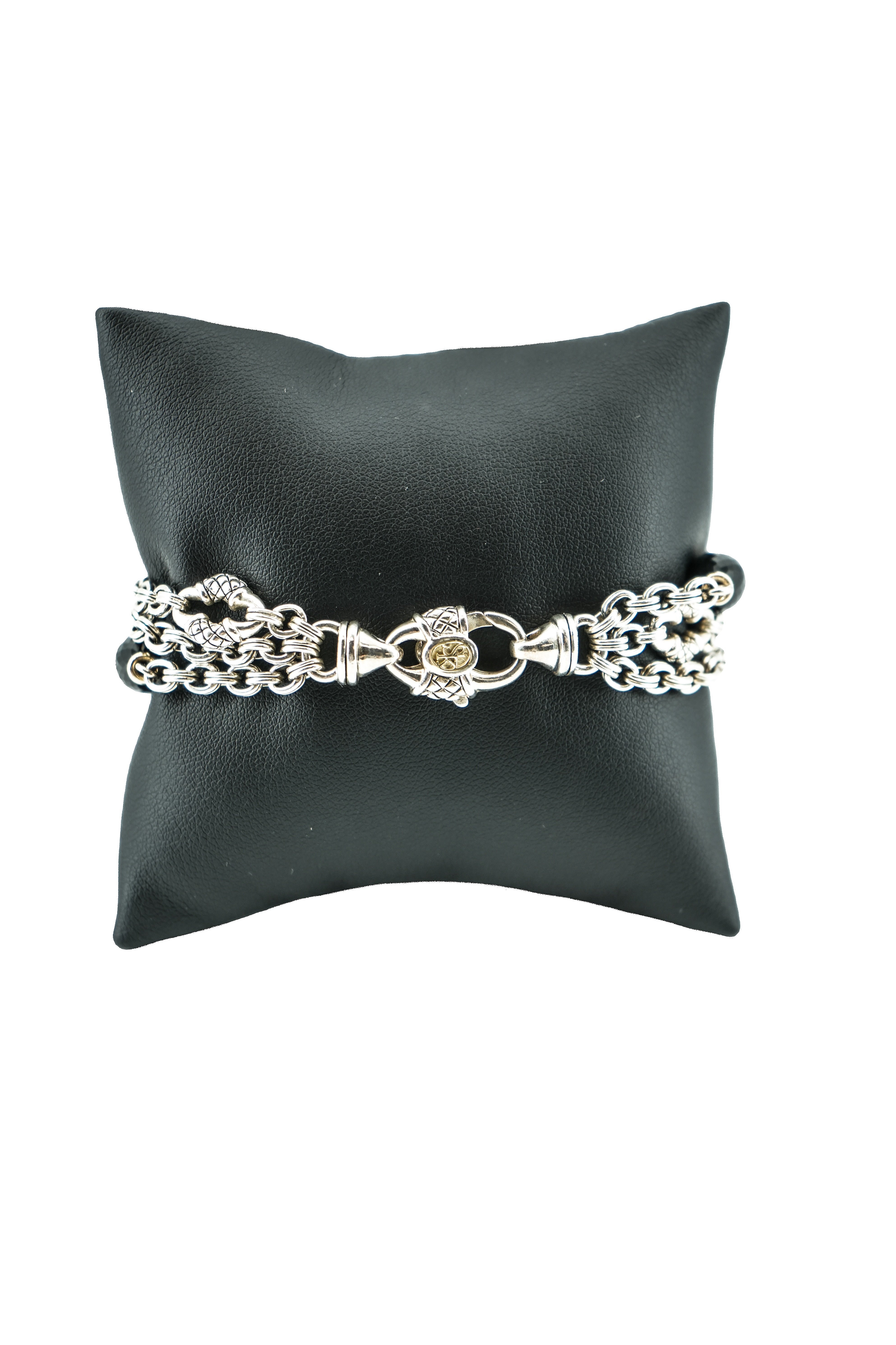 Scott Kay triple strand sterling silver, yellow gold, black onyx bracelet