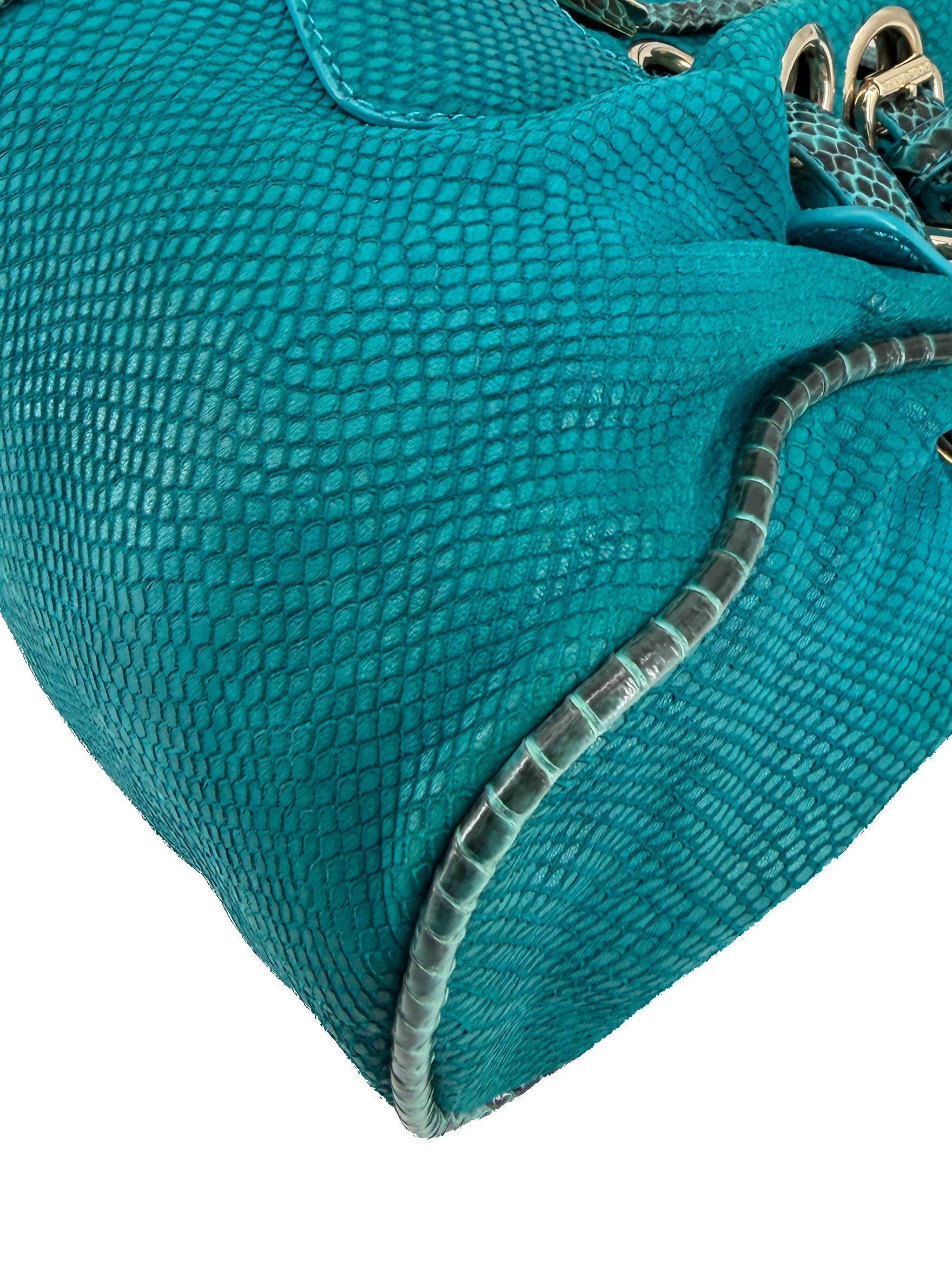 Jimmy Choo teal snake embossed leather Riki bag