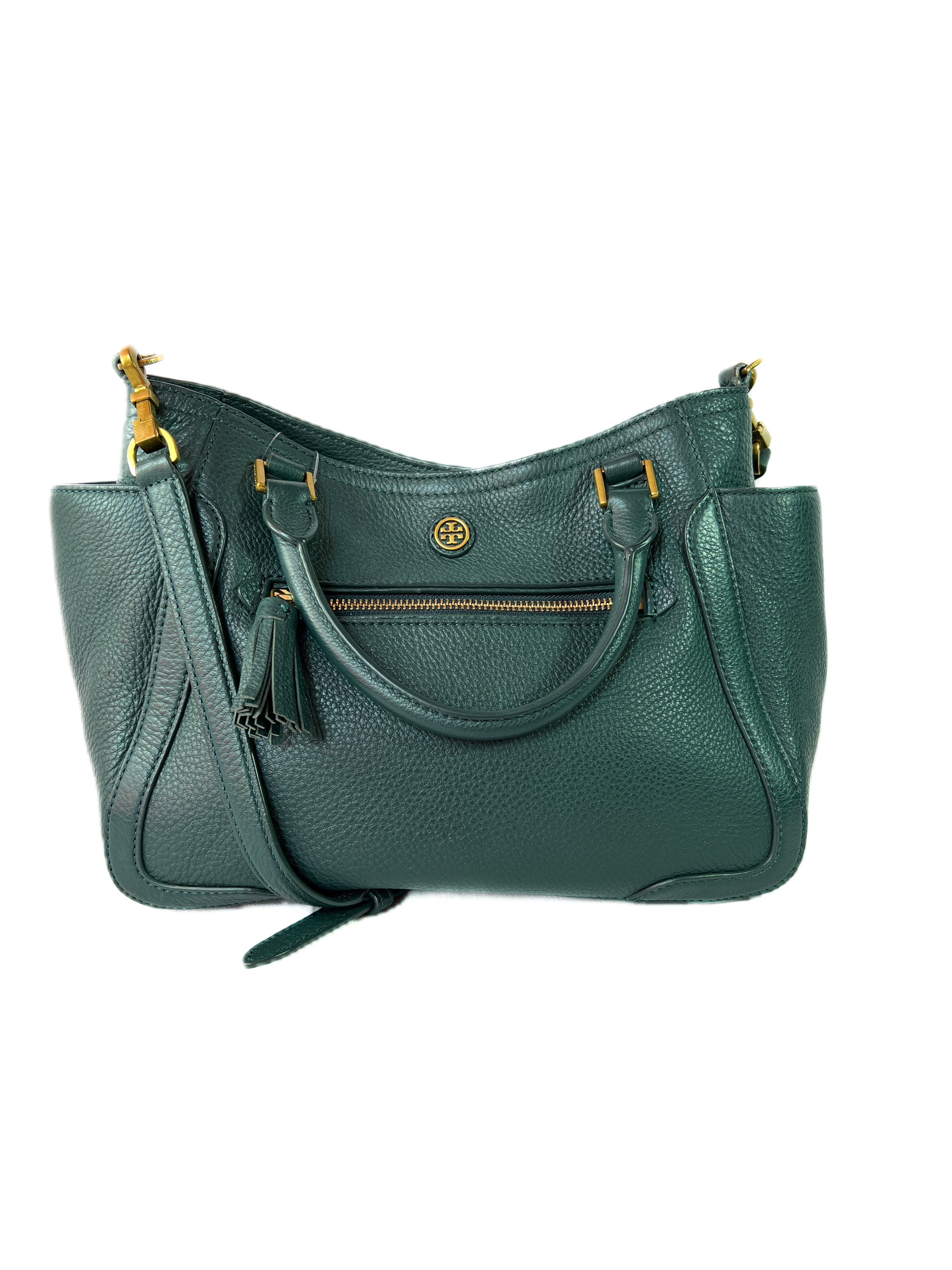 Tory Burch green leather satchel