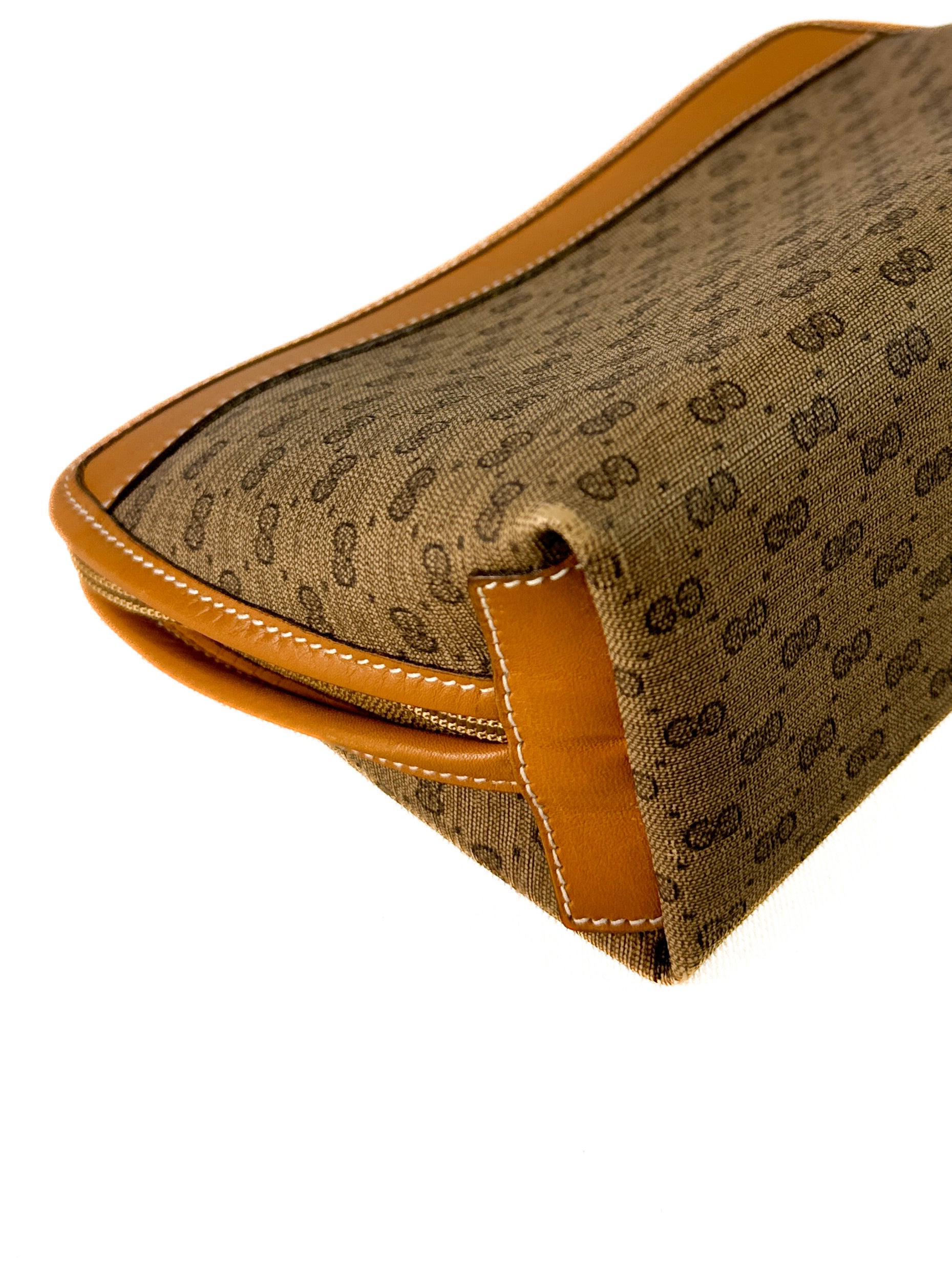 Gucci brown vintage coated canvas and leather zip pouch