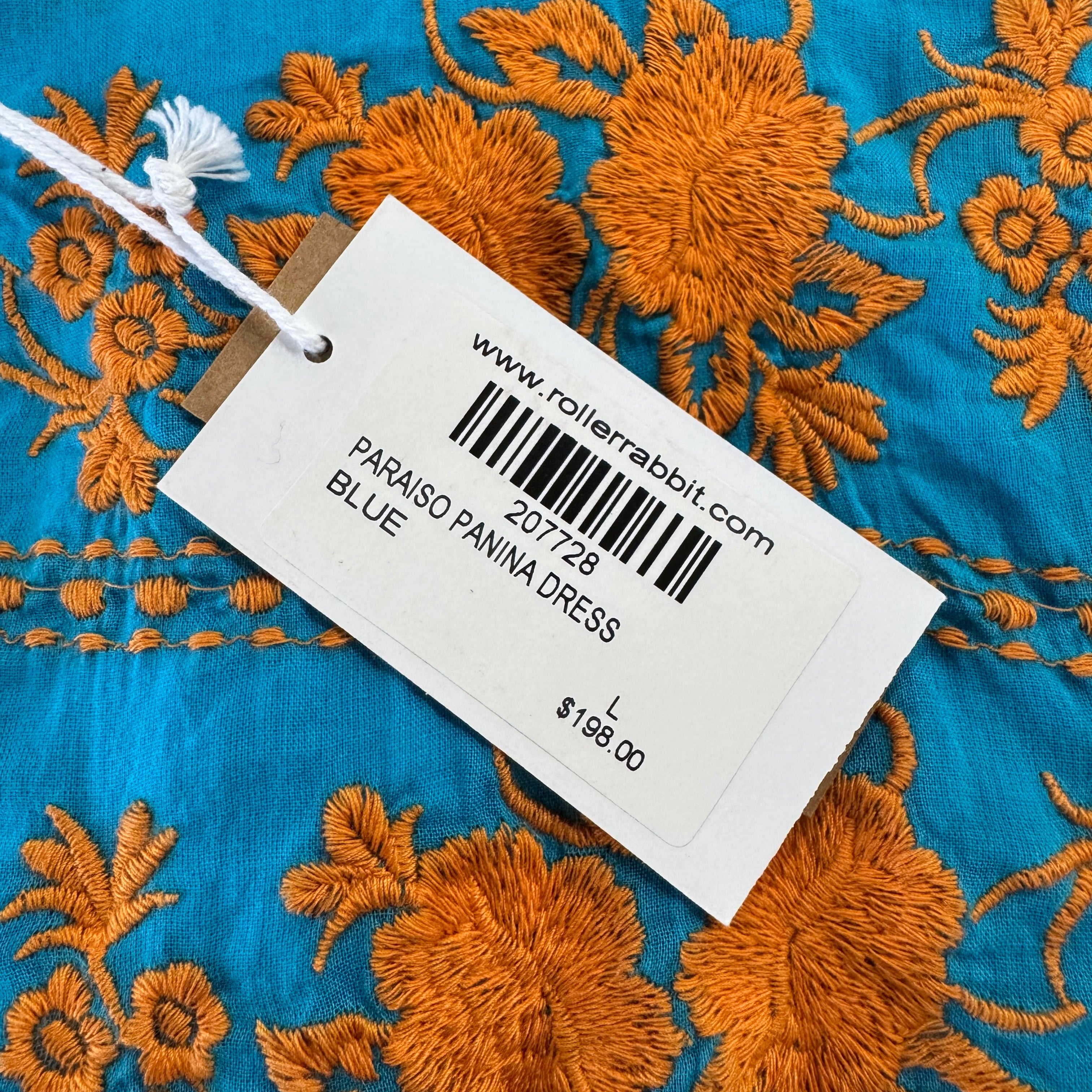Roberta Roller Rabbit blue orange embroidered dress size L NWT