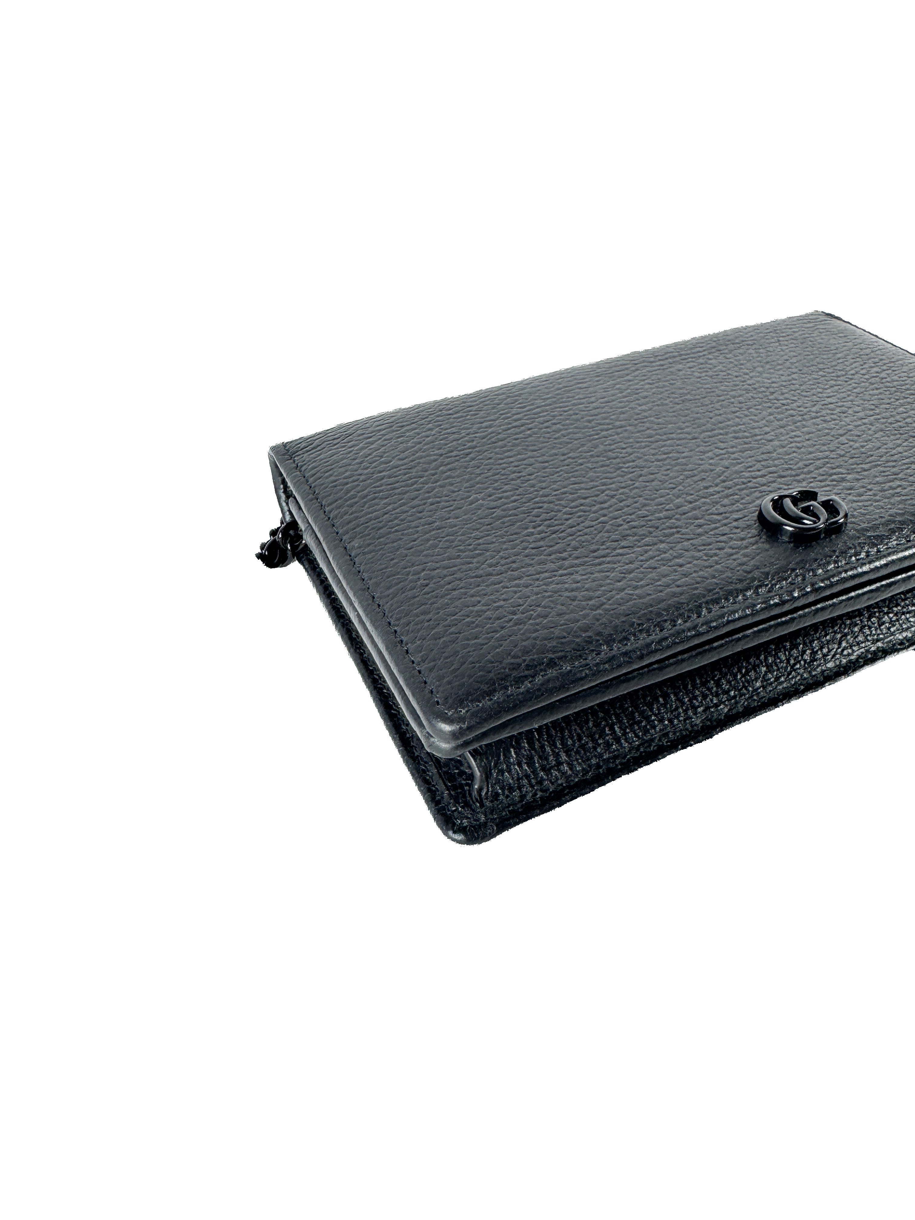 Gucci GG black Marmont leather wallet on a chain 497985-493075