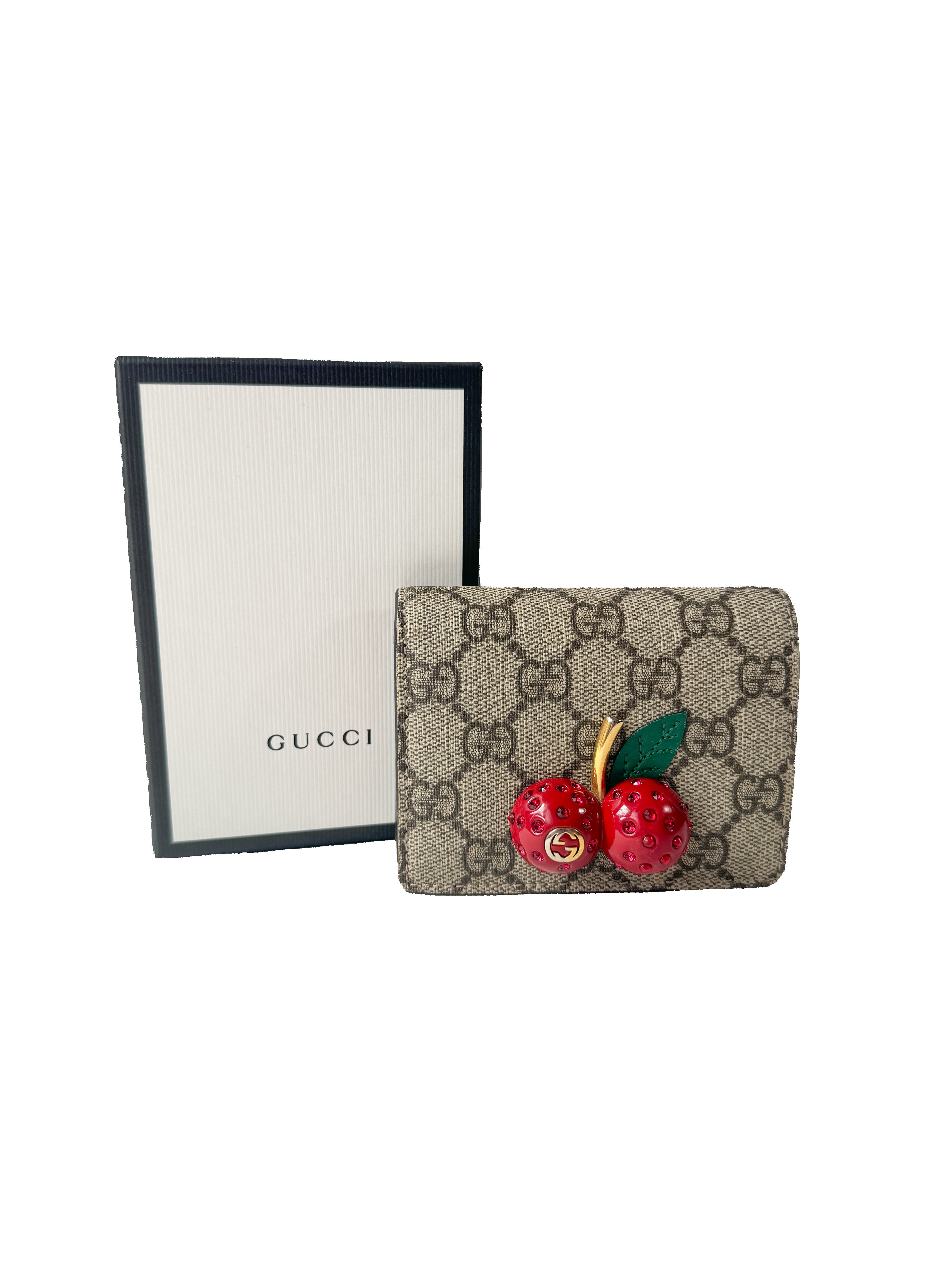 Gucci GG Supreme signature cherry cardholder wallet 476050-1147
