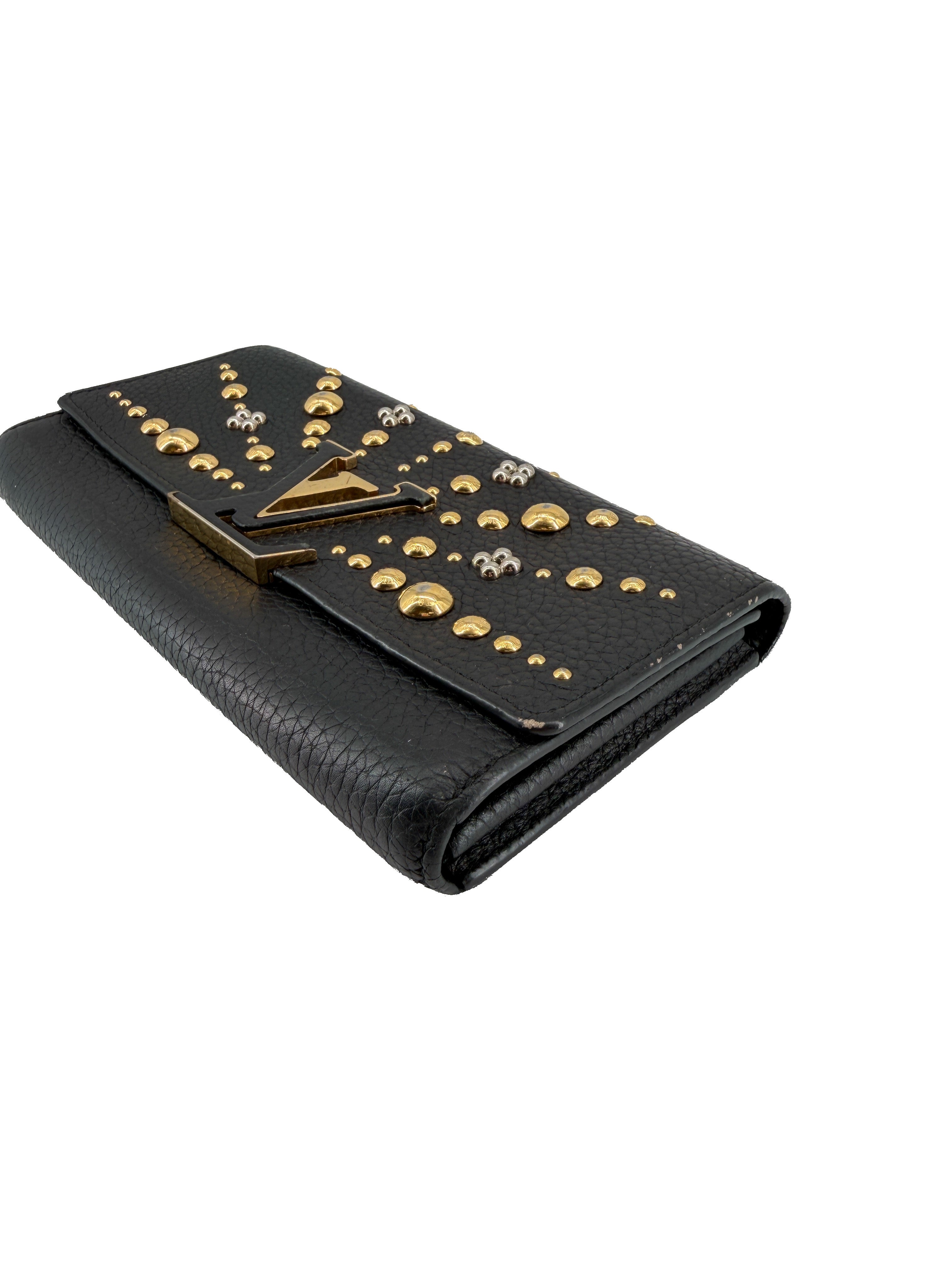 Louis Vuitton Taurillon Studded Sol Capucines Wallet Black MI4128