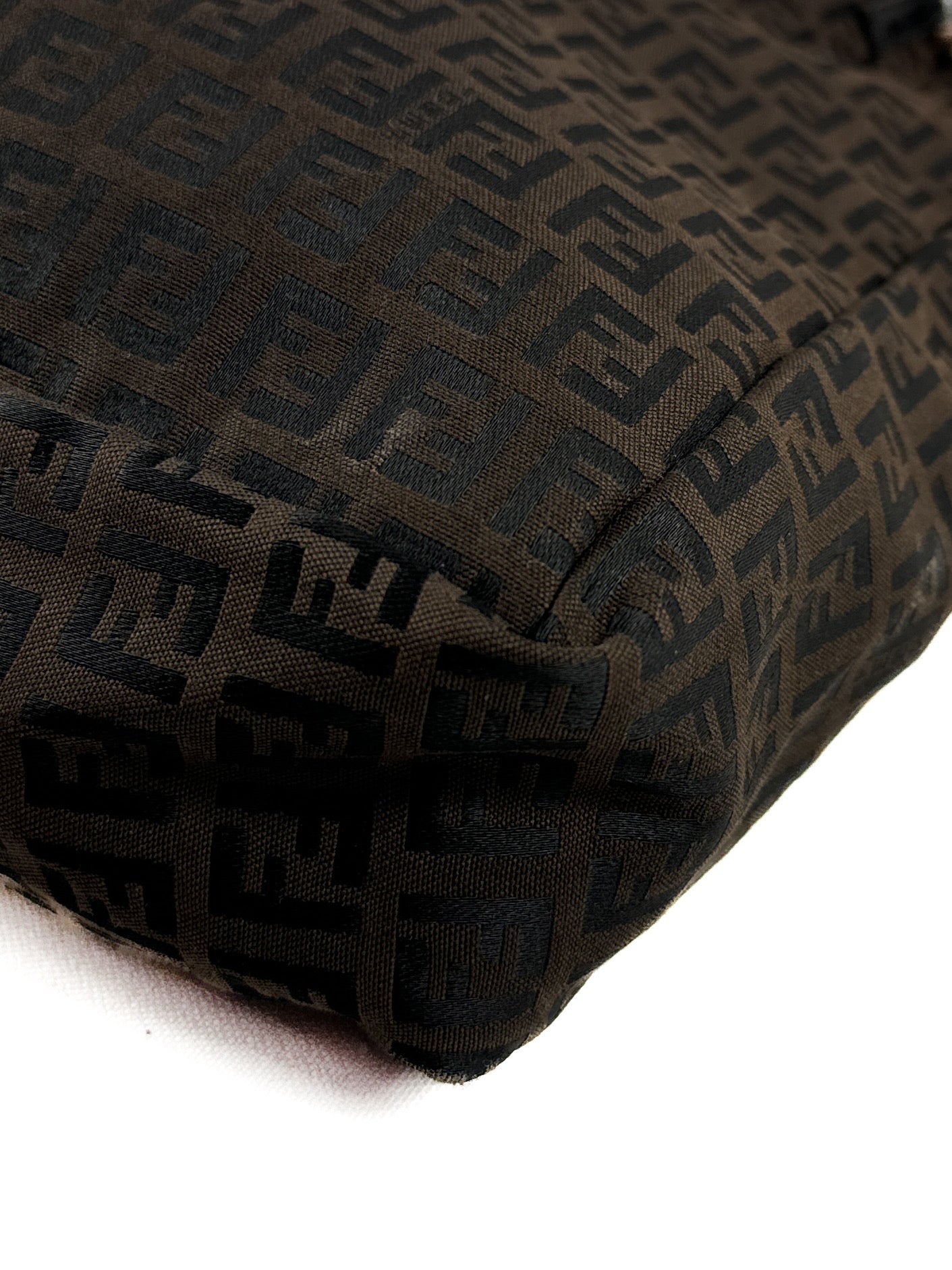 Fendi brown black Zucchino nylon canvas tote