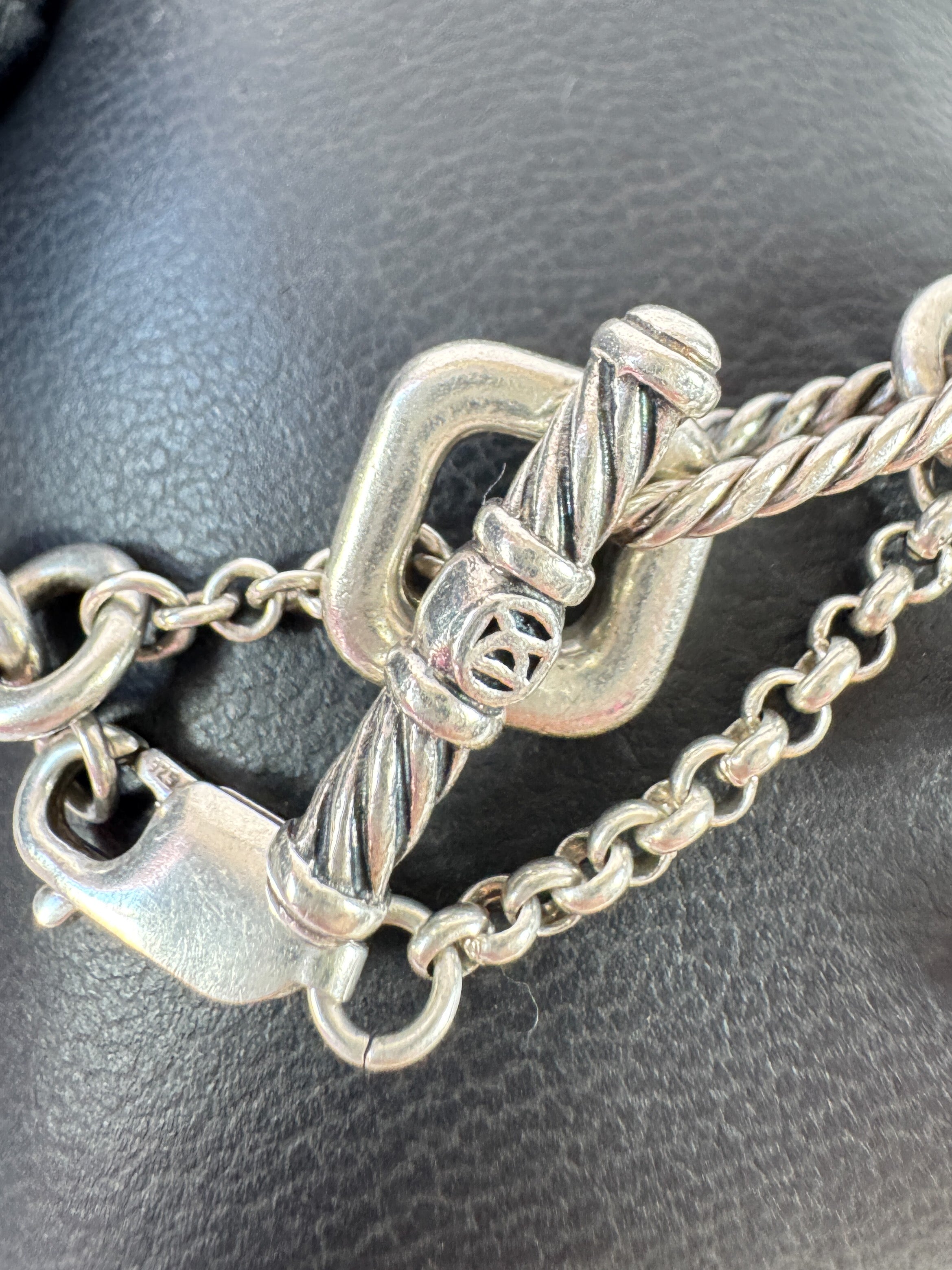 David Yurman sterling silver, 18k gold bow Figaro chain bracelet