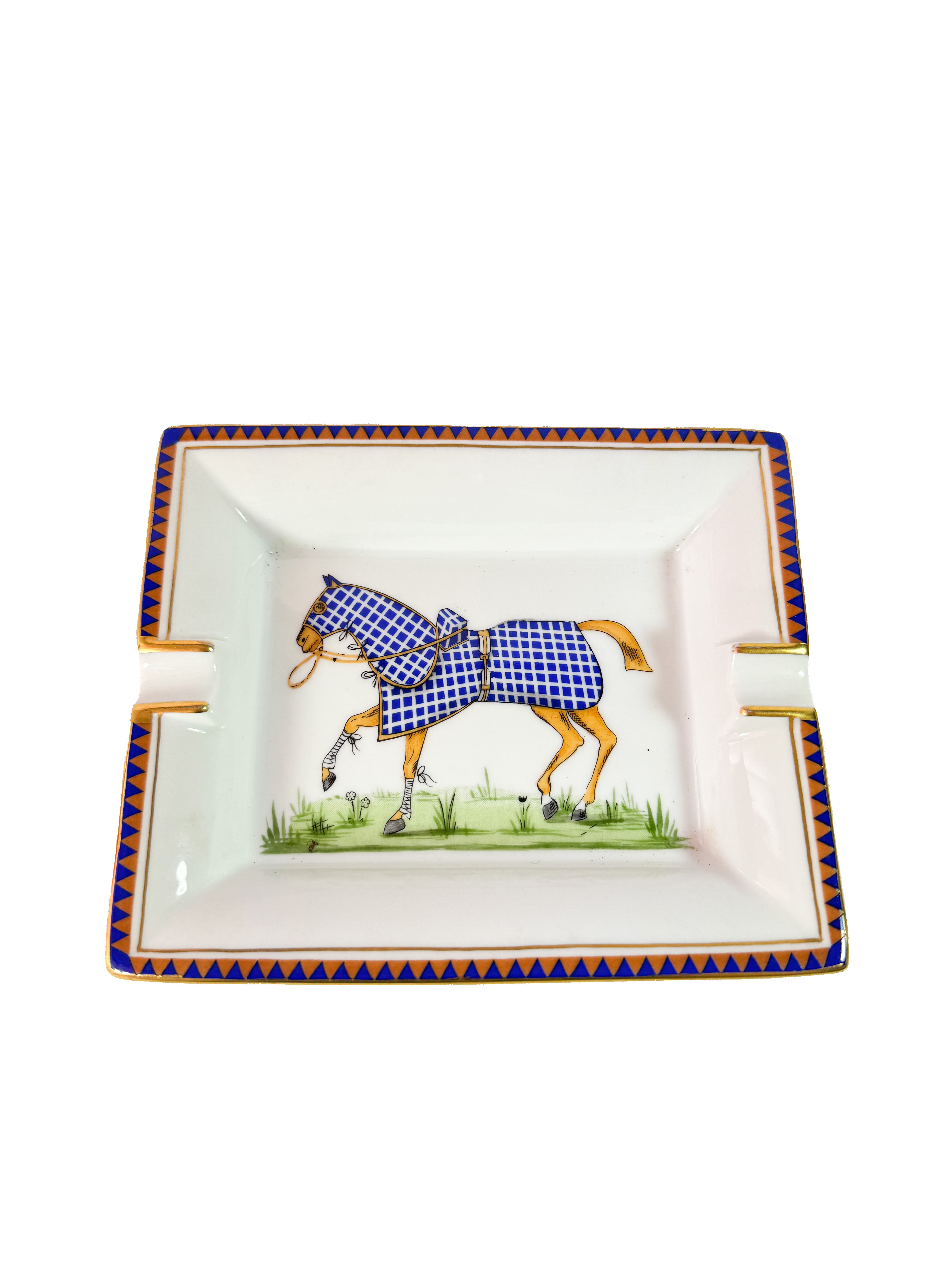Hermès blue Cheval deco porcelain ashtray