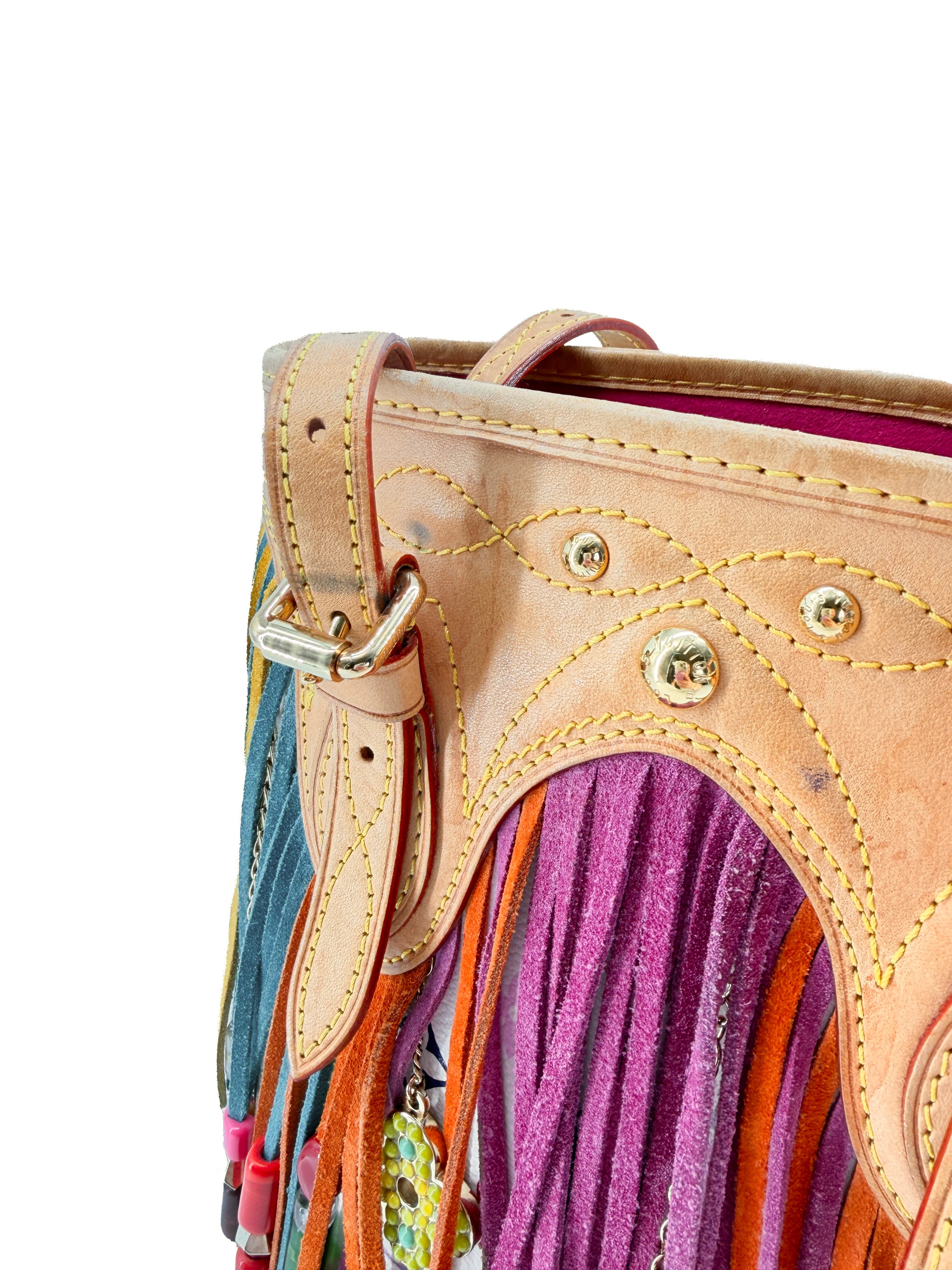 Louis Vuitton monogram multicolor fringe bucket white SR0056