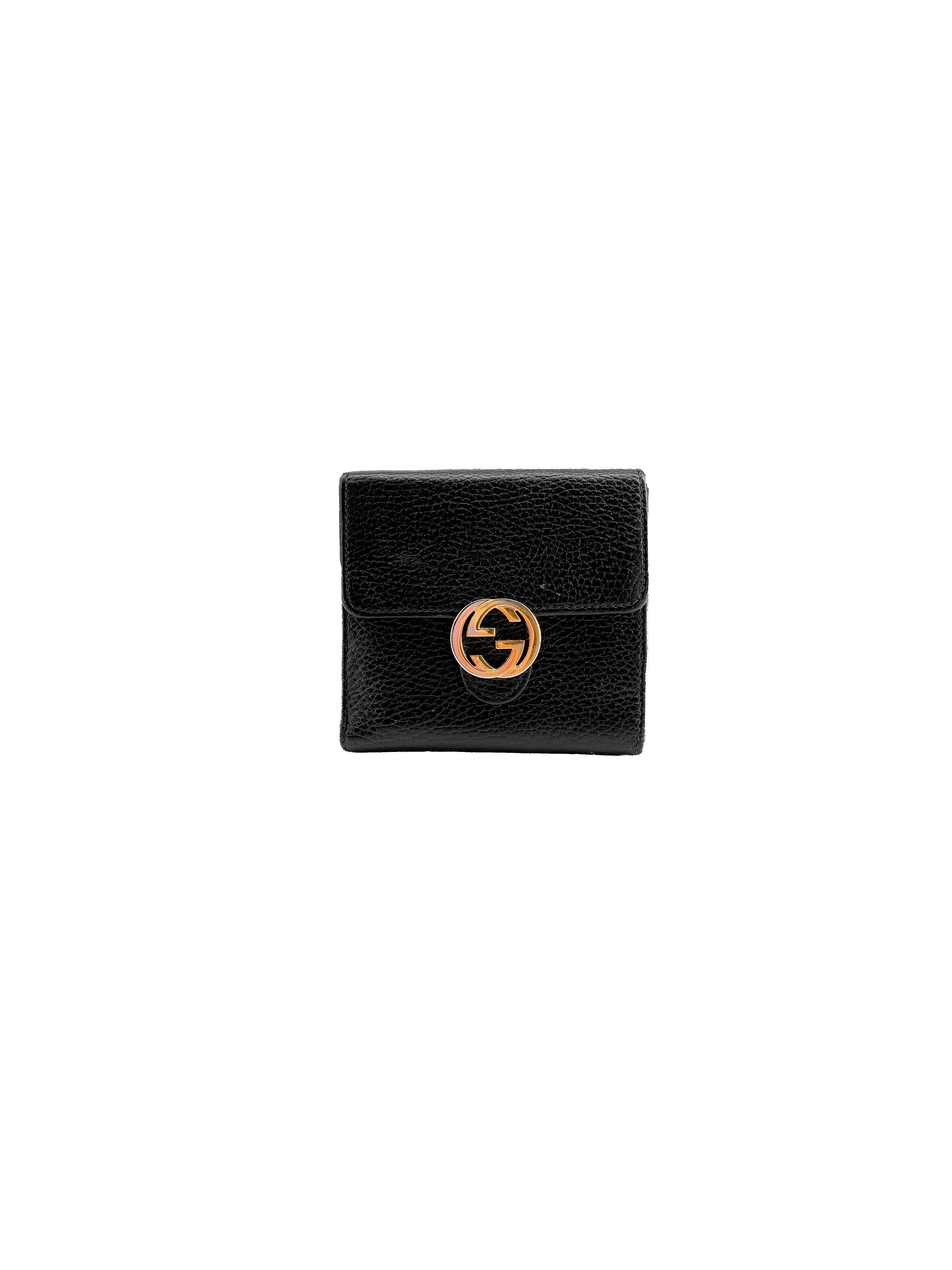 Gucci black leather GG compact wallet 615525-2149