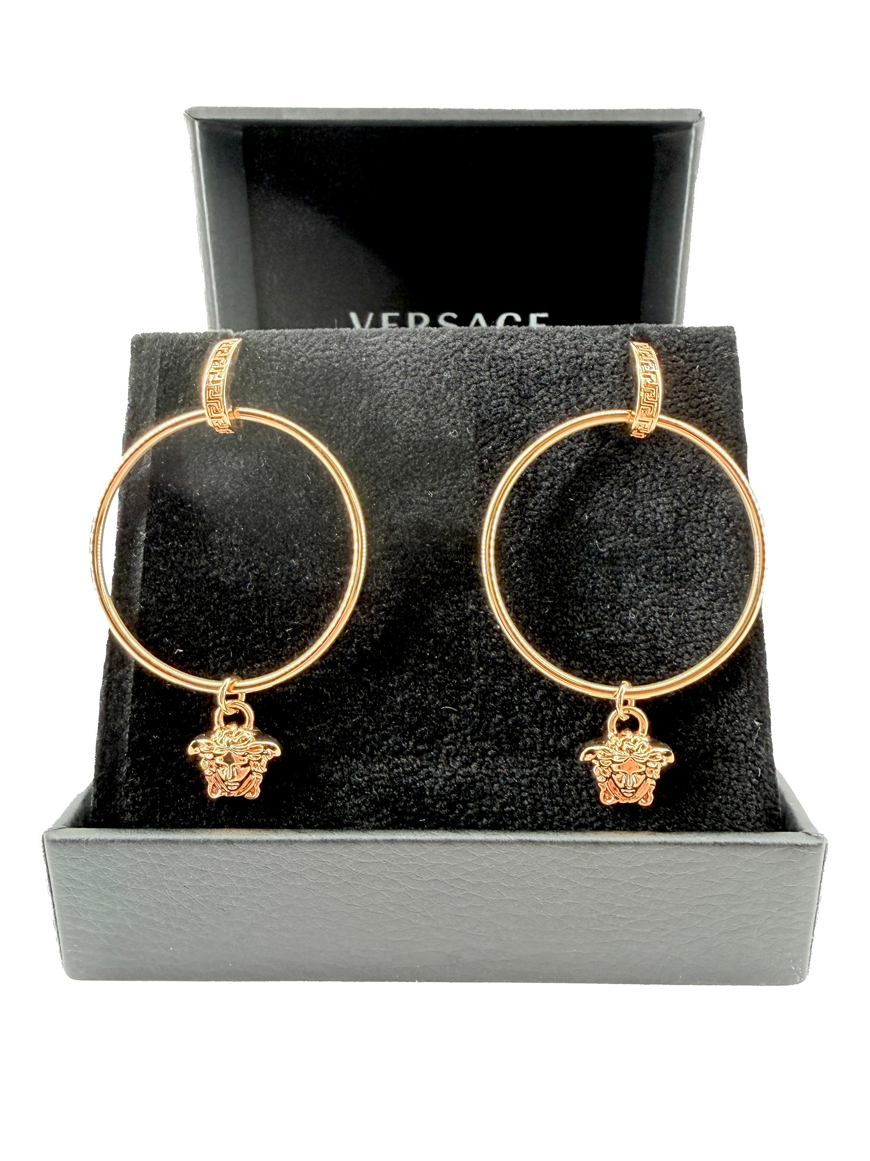 Versace gold tone Tribute Medusa charm hoop earrings