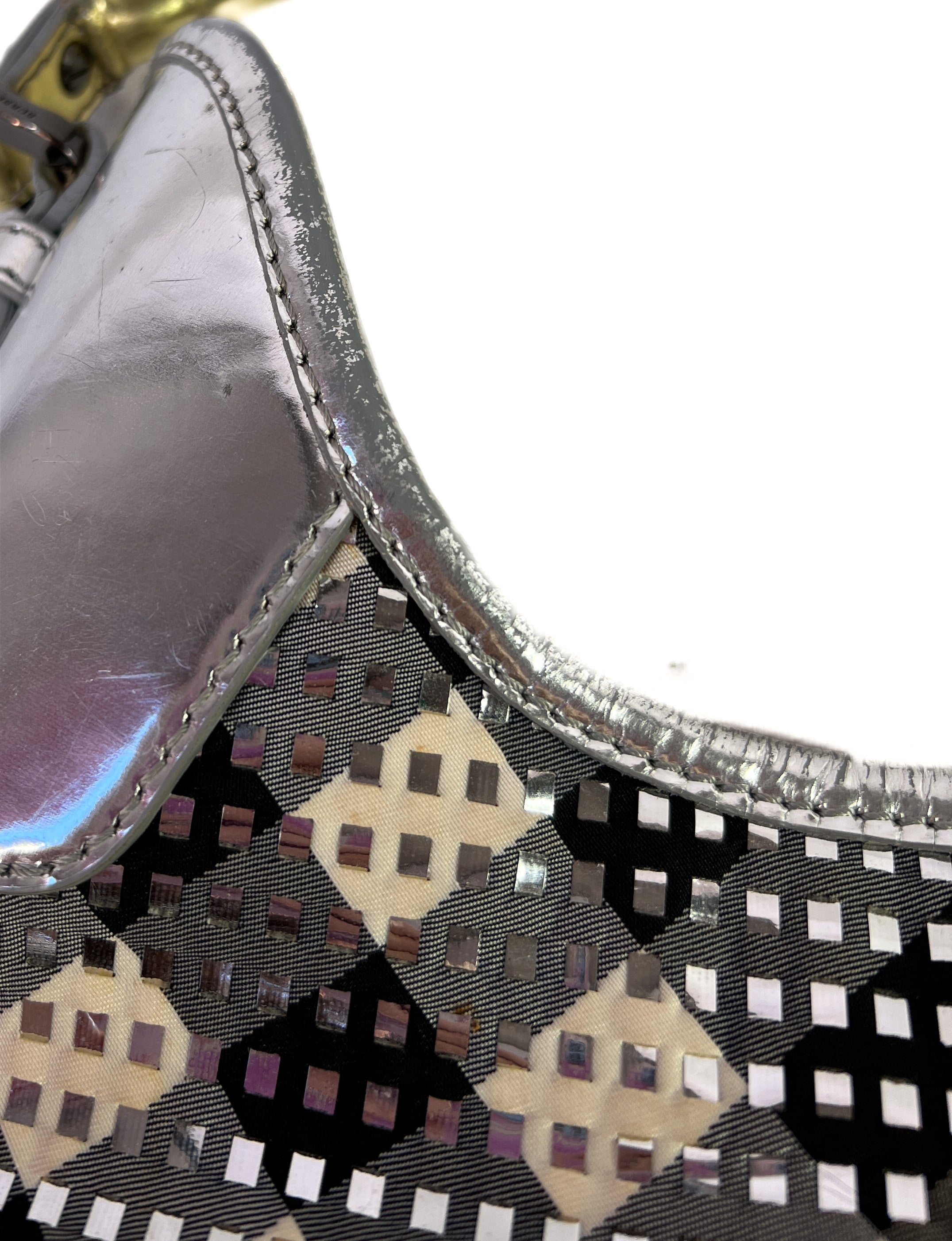 Burberry gray plaid silver and gold shoulder bag