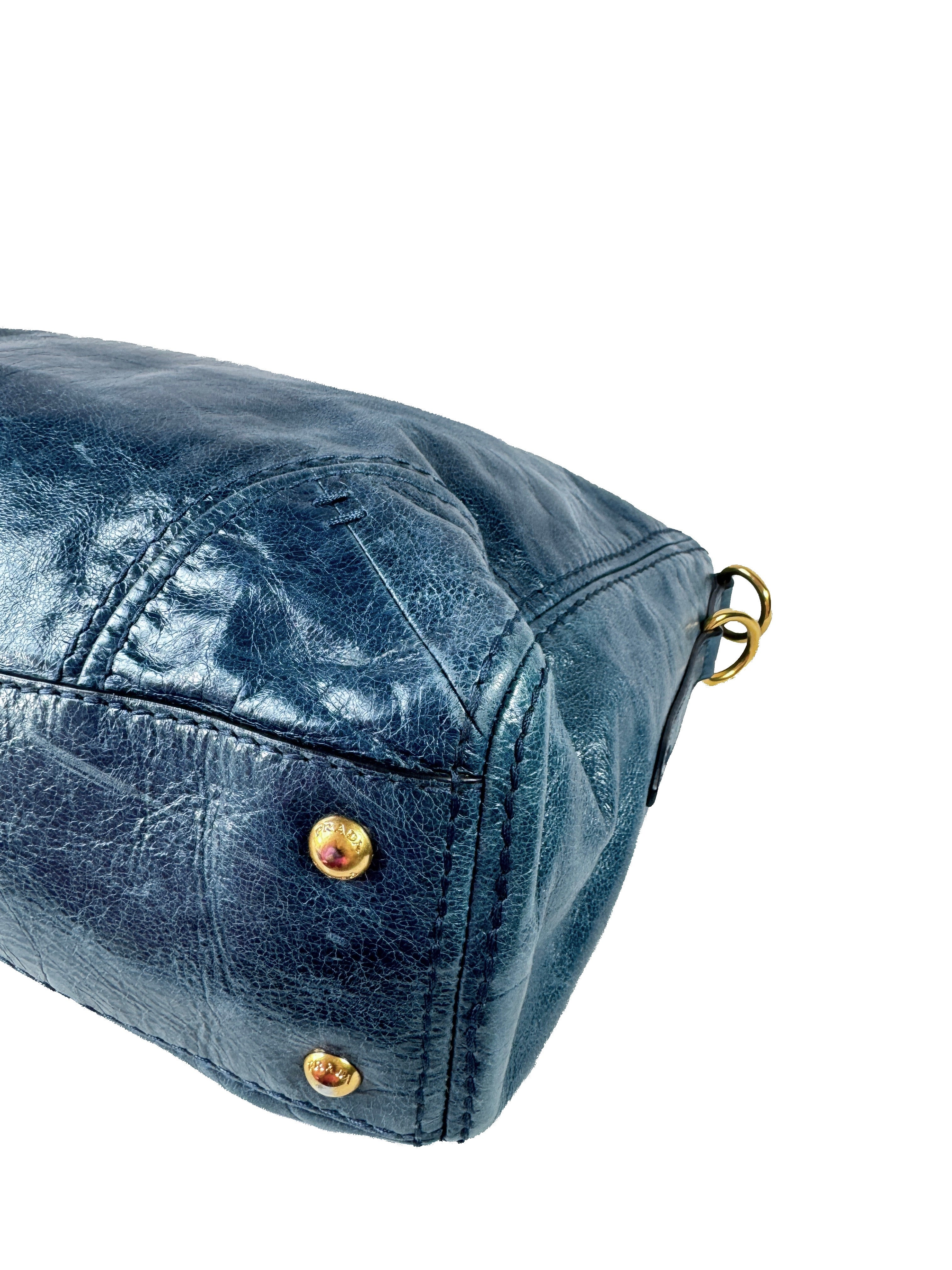 Prada blue Vitello Shine shopping tote 164