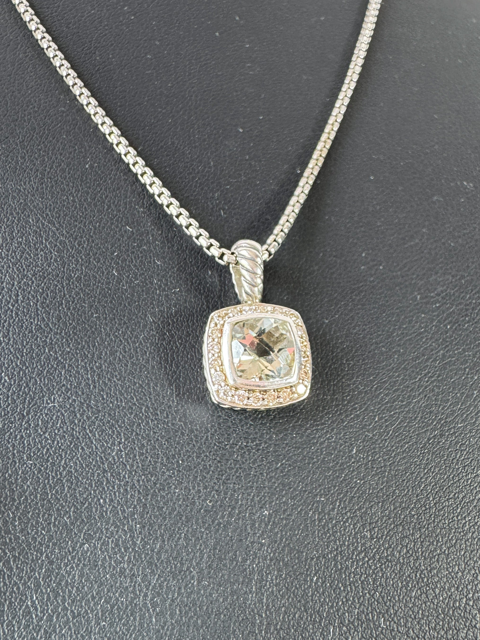 David Yurman sterling silver petite Albion prasiolite diamond pendant necklace