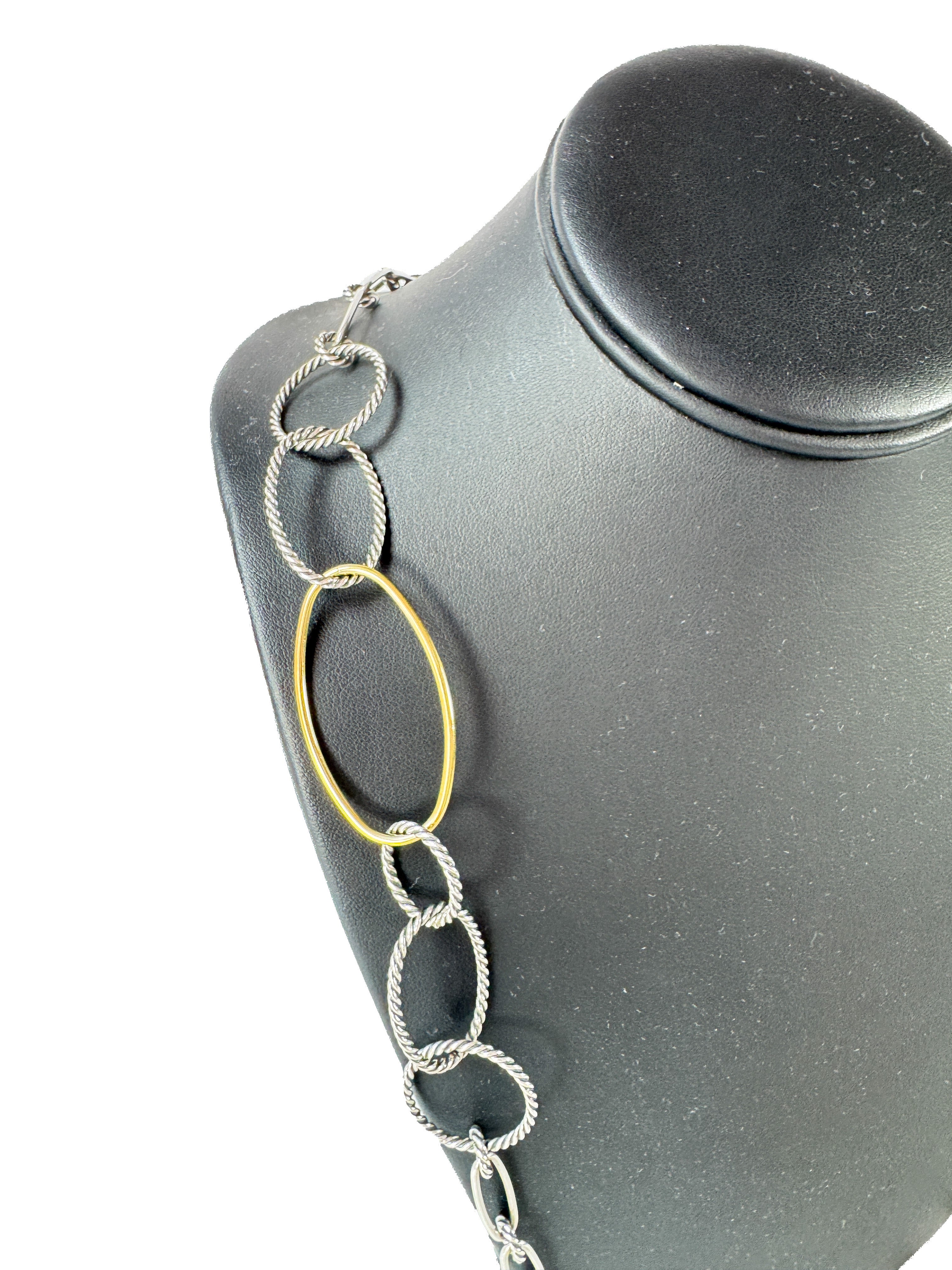 David Yurman mobile oval link sterling silver 18k gold necklace