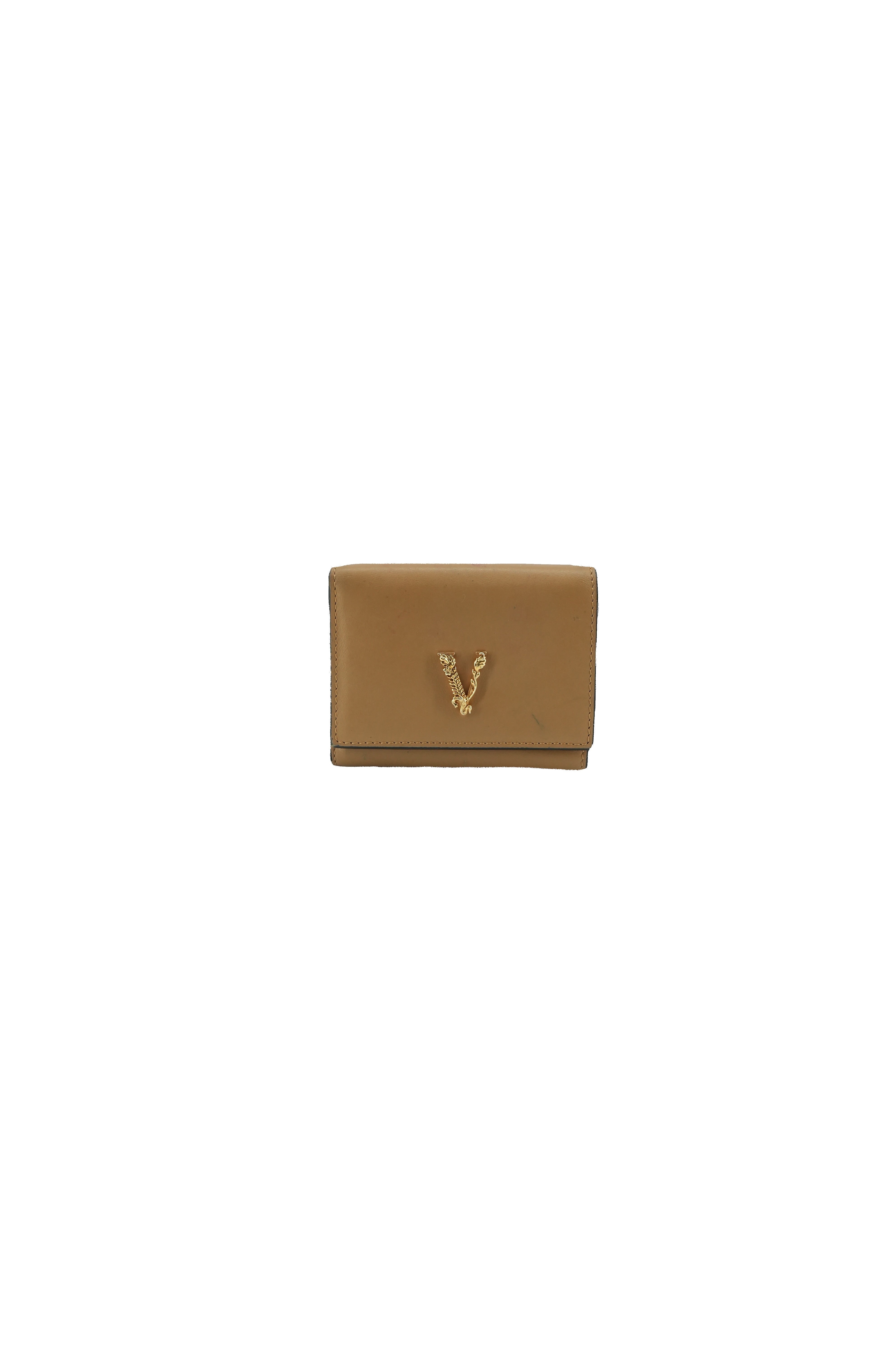 Versace brown leather Virtus V tri fold wallet