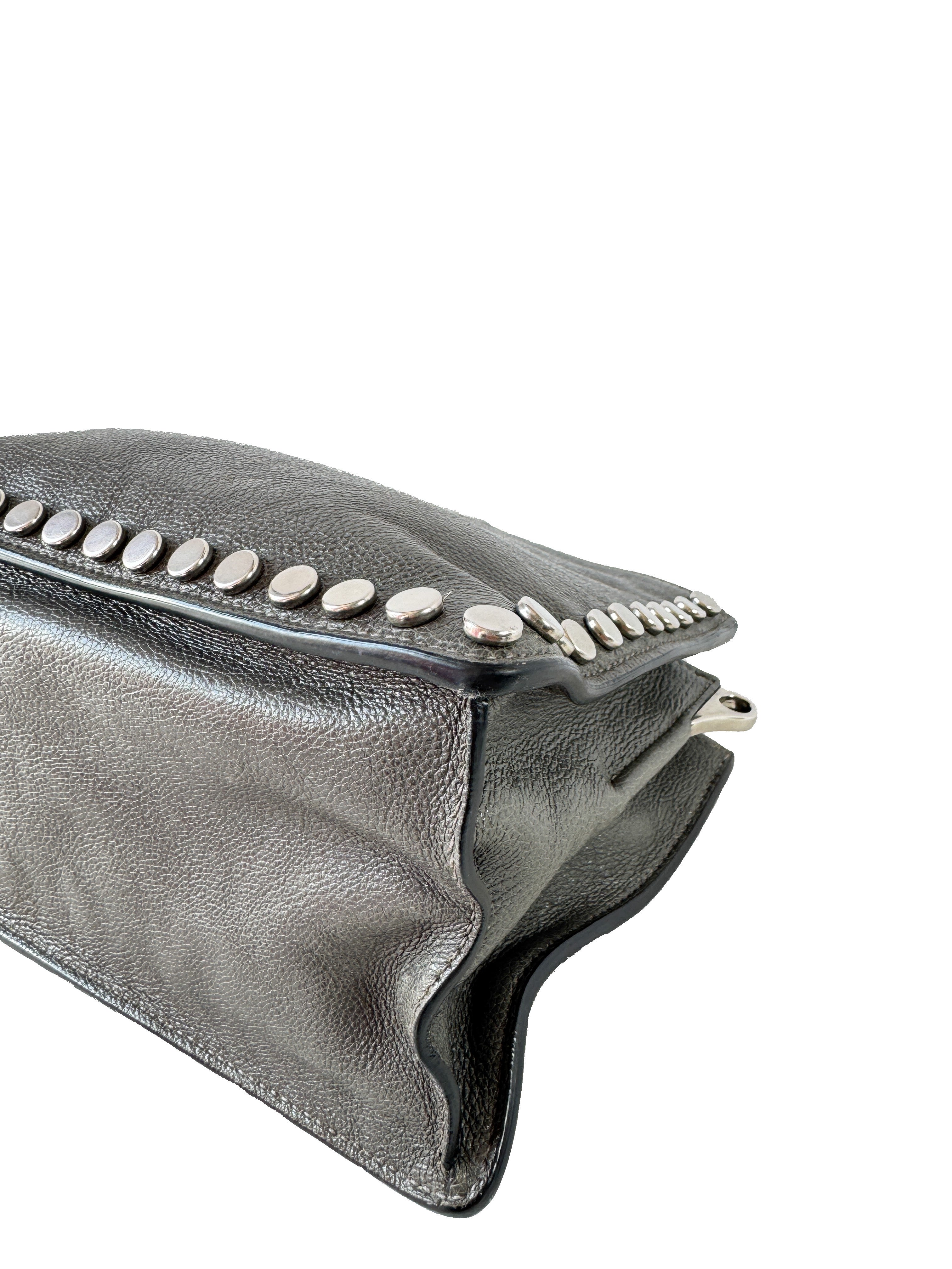 Prada gray leather studded Etiquette crossbody bag