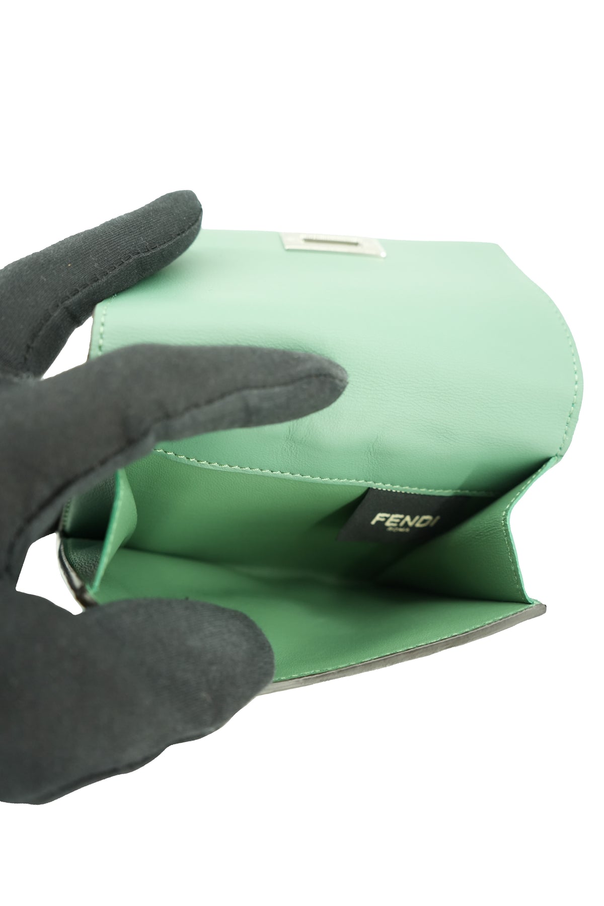 Fendi Selleria green leather compact Peekaboo wallet 1855