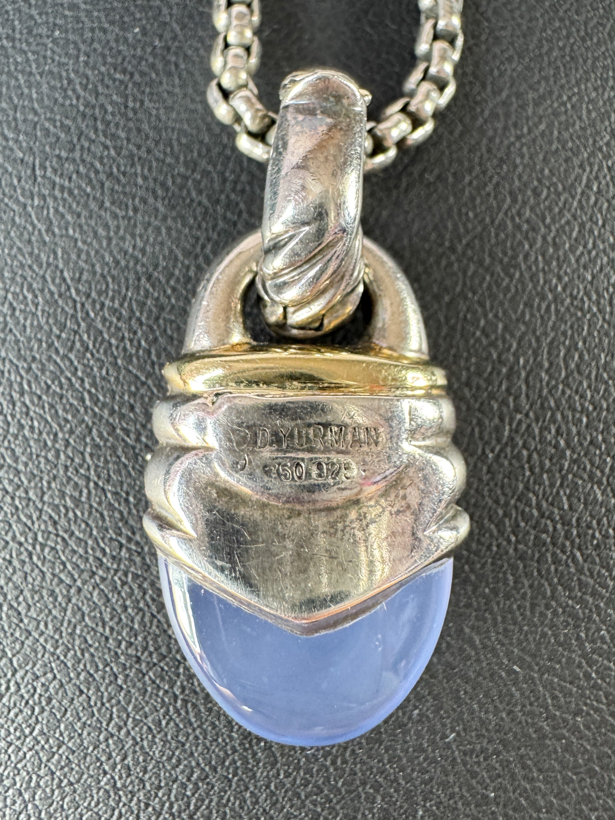 David Yurman sterling silver, 14K gold, Chalcedony & diamond pendant necklace