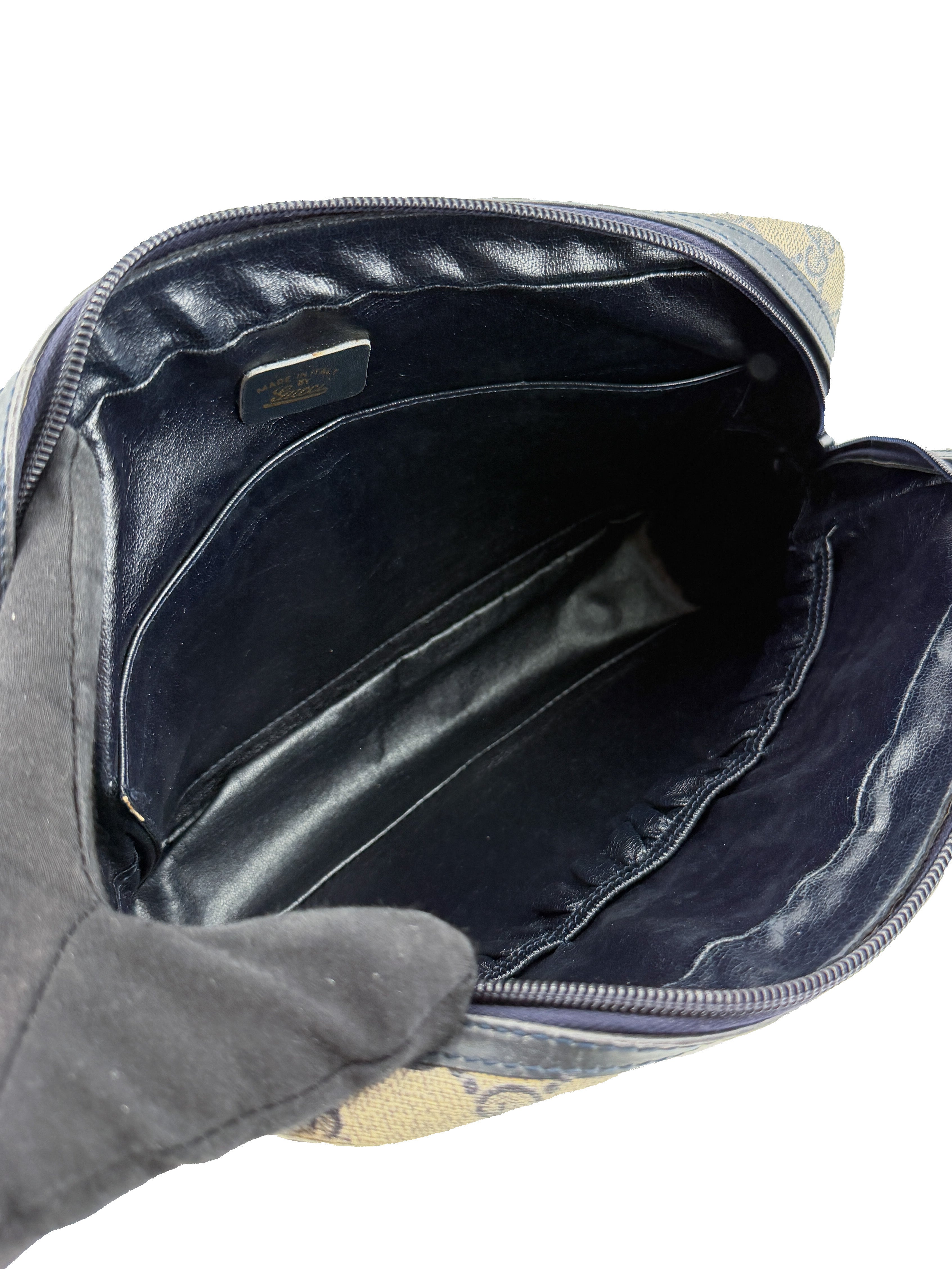 Gucci navy vintage GG coated canvas zip pouch