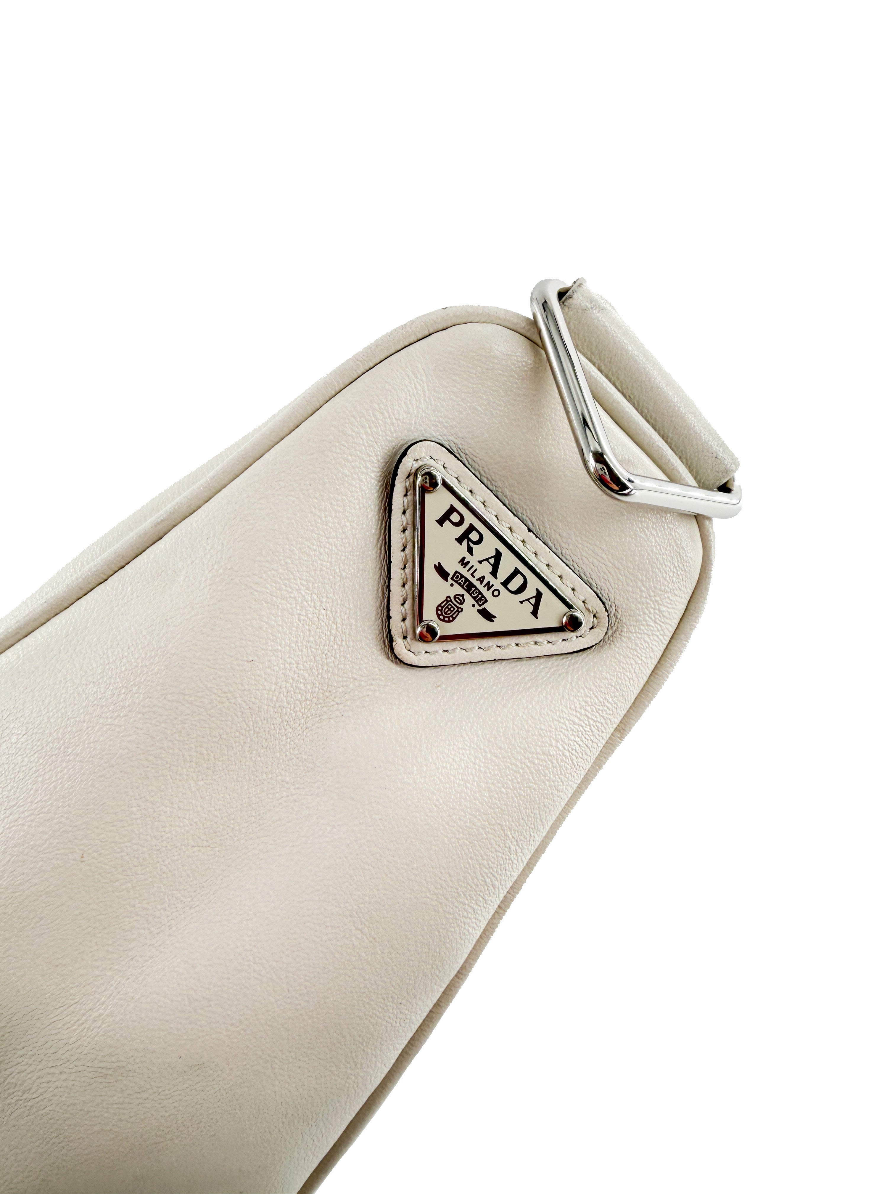 Prada white leather Triangle bag 42