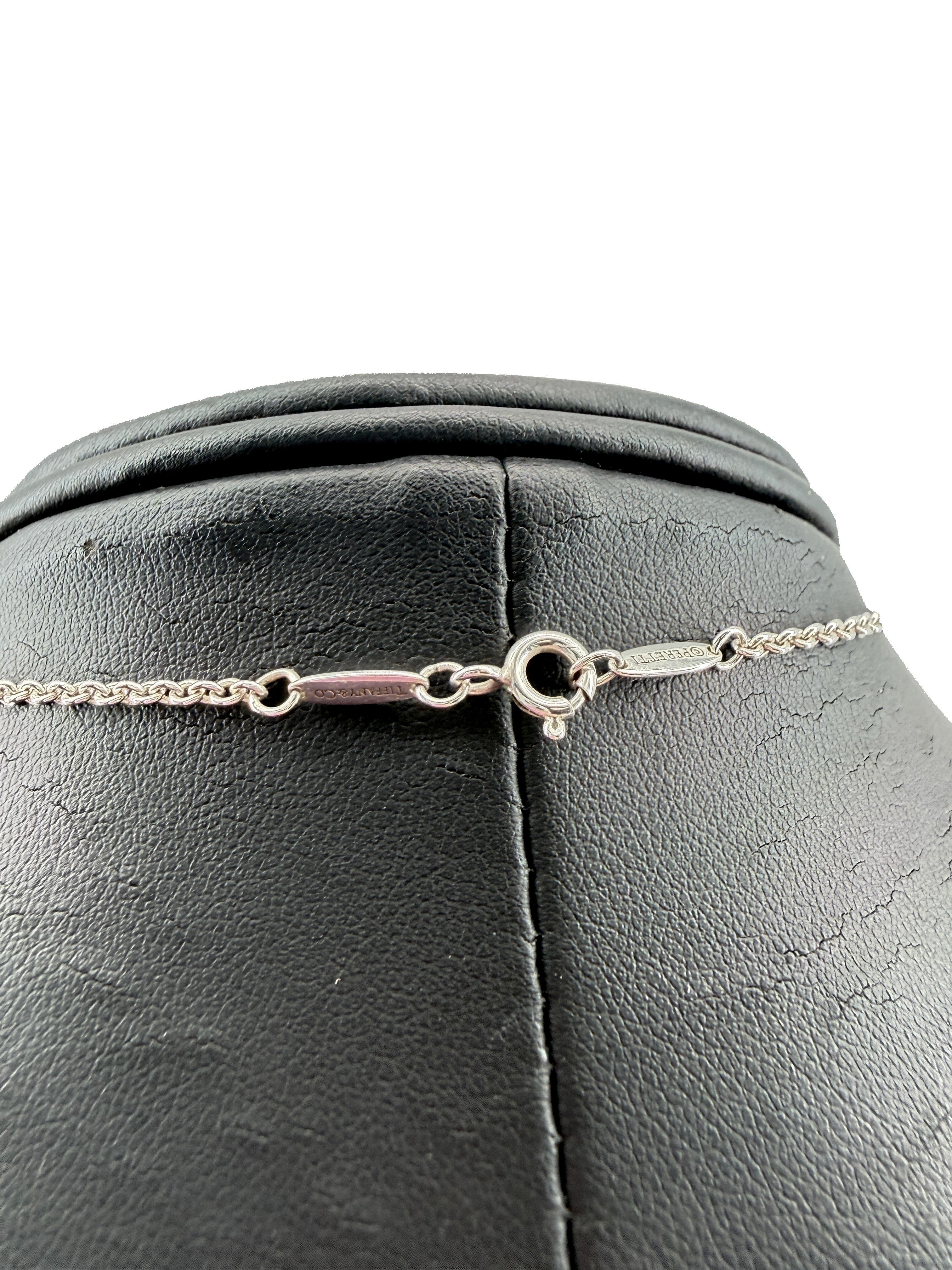 Tiffany & Co Elsa Peretti sterling silver, pink pearl open heart lariat necklace