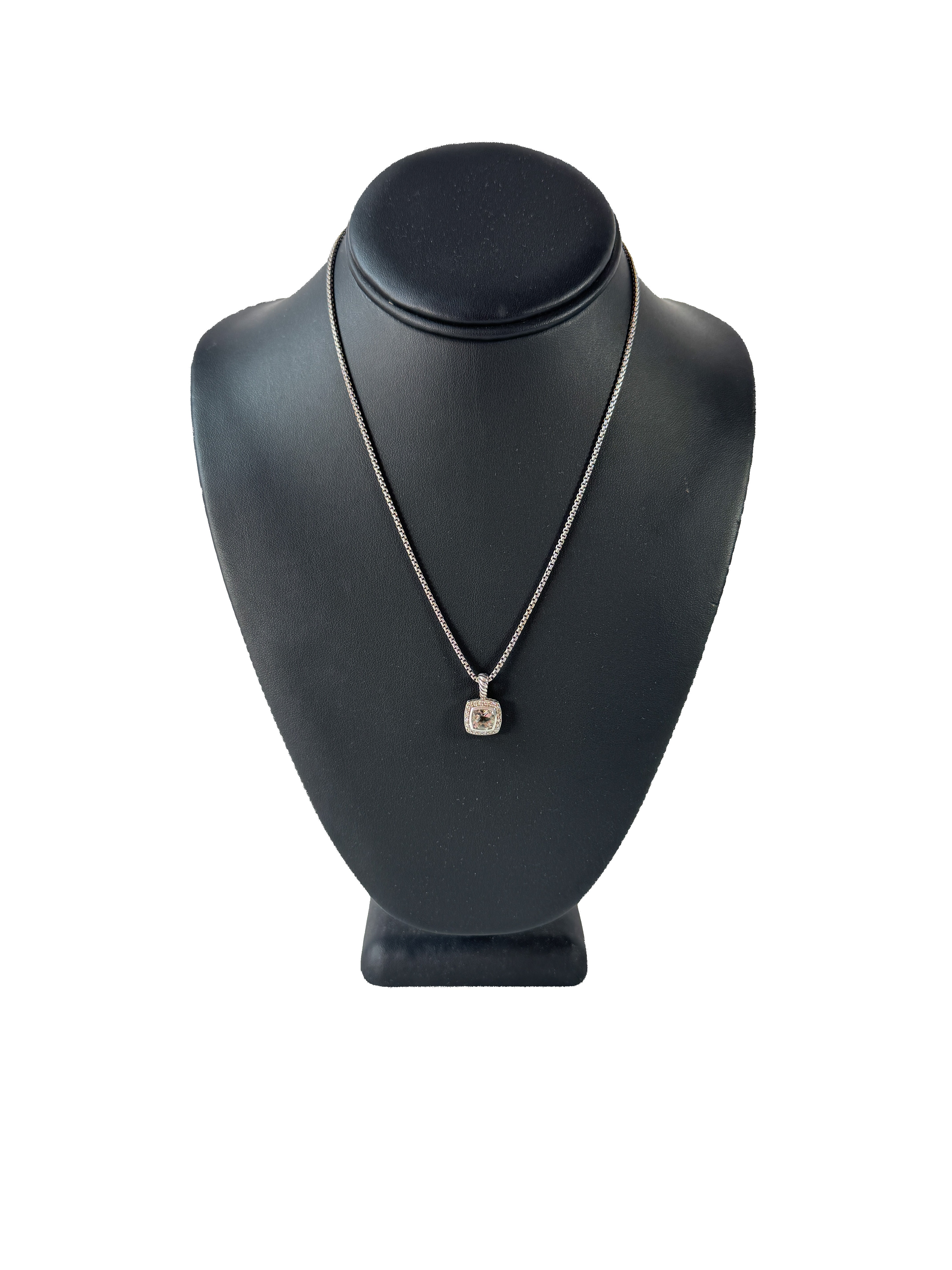 David Yurman sterling silver petite Albion prasiolite diamond pendant necklace