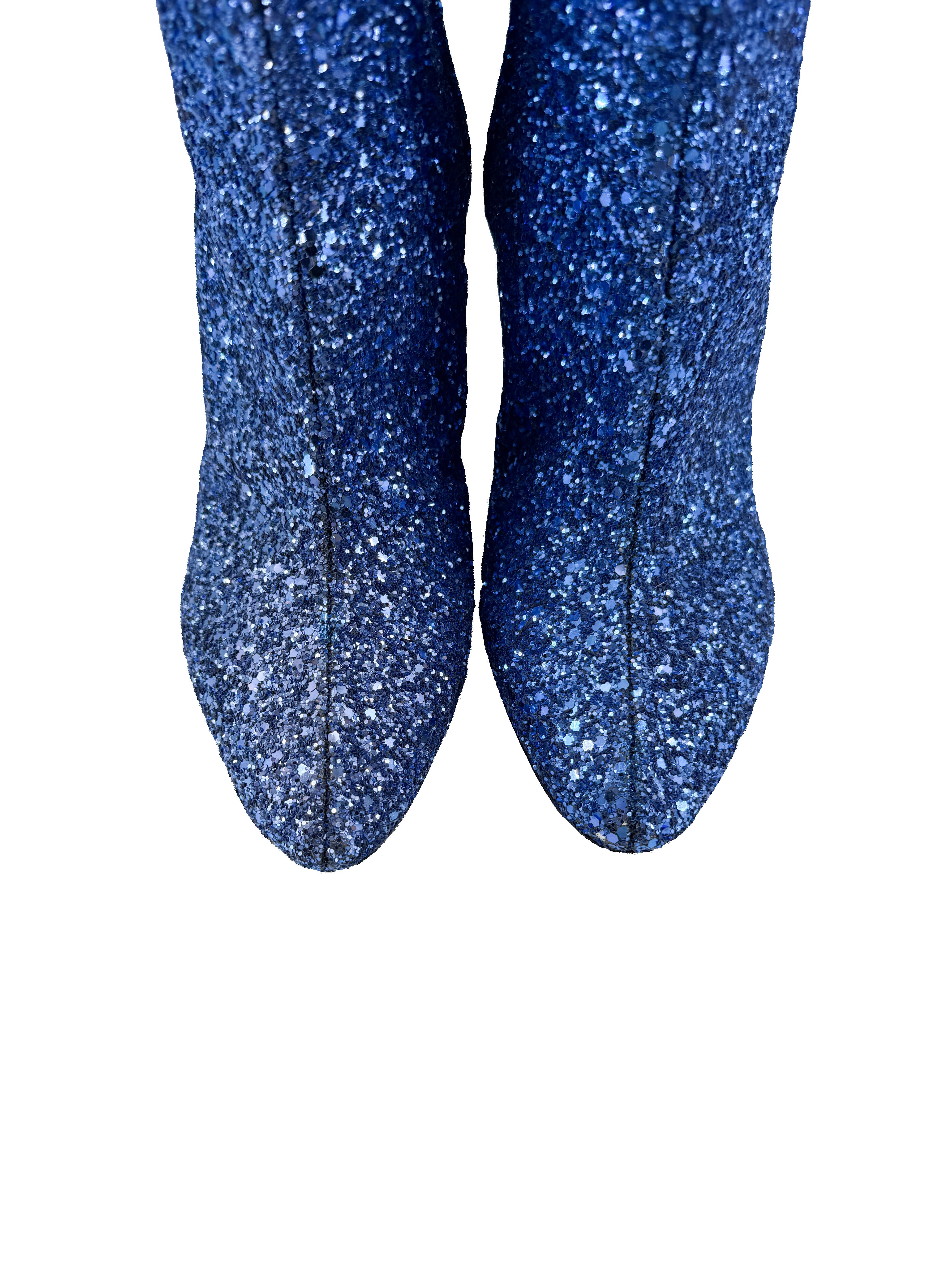 Saint Laurent blue glitter heeled Lou boots size 39/39.5