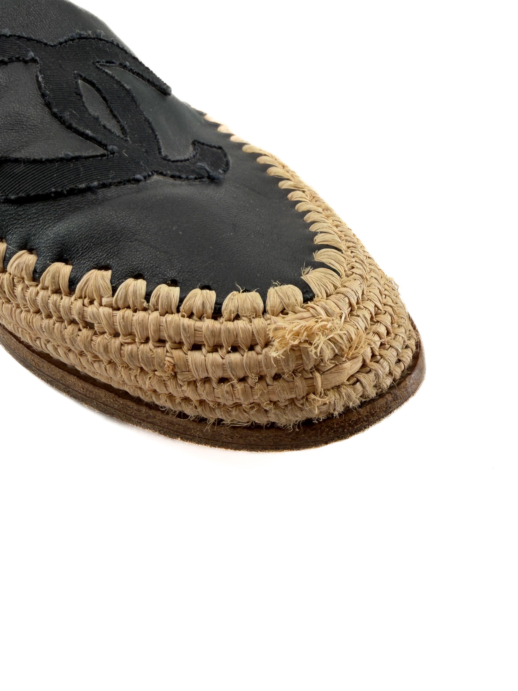 Chanel black leather raffia espadrilles size 40 *as is*