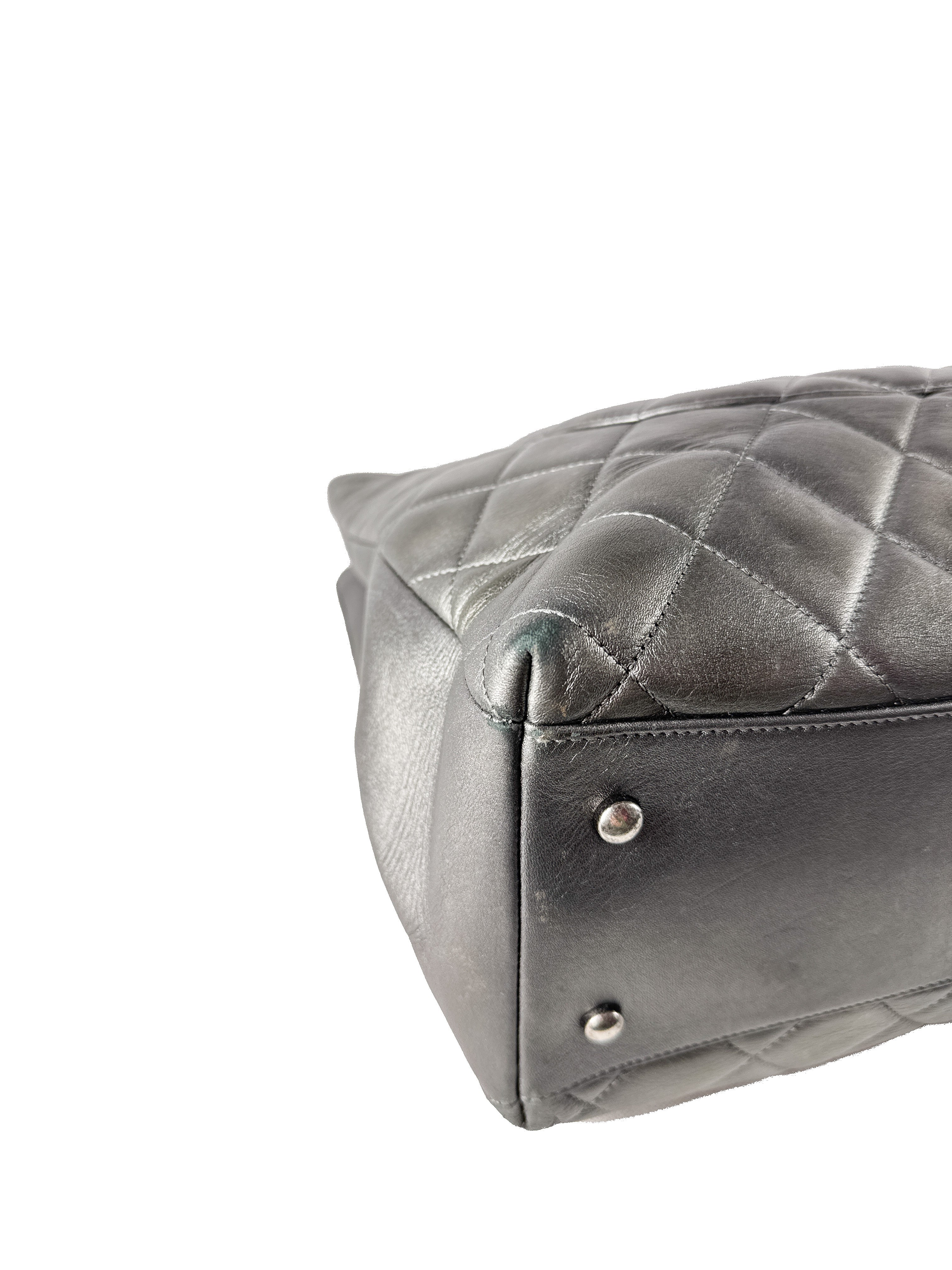 Chanel dark silver quilted large trendy shopping tote 21647644