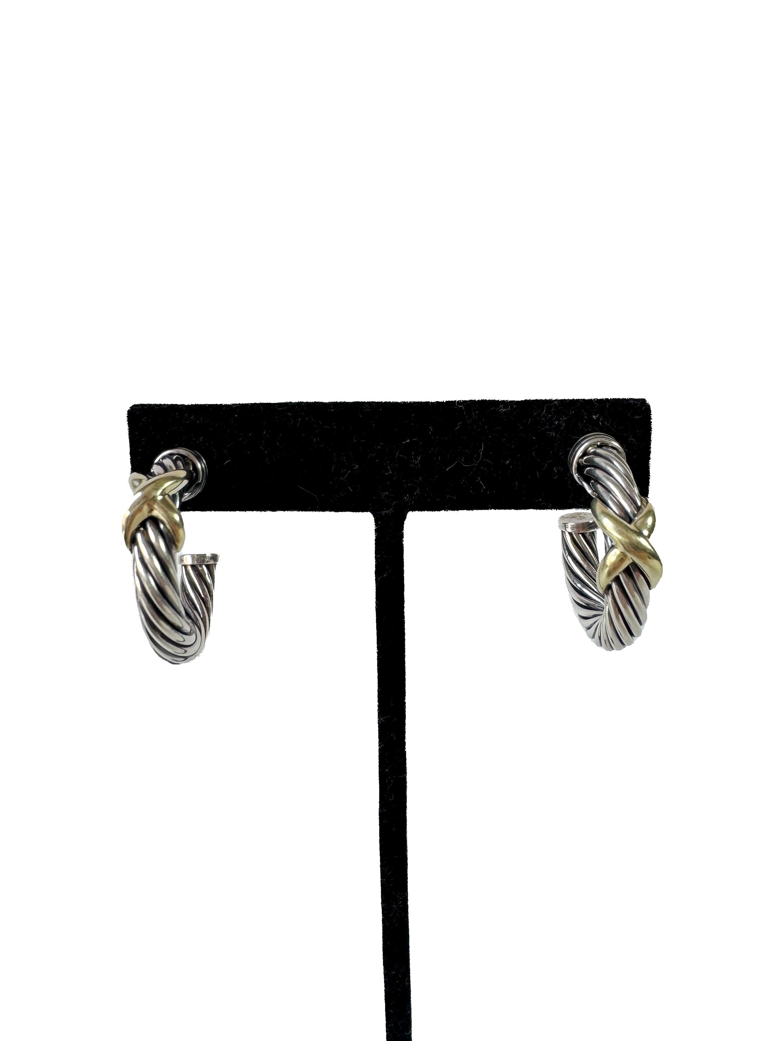 David Yurman sterling silver & gold X hoop earrings