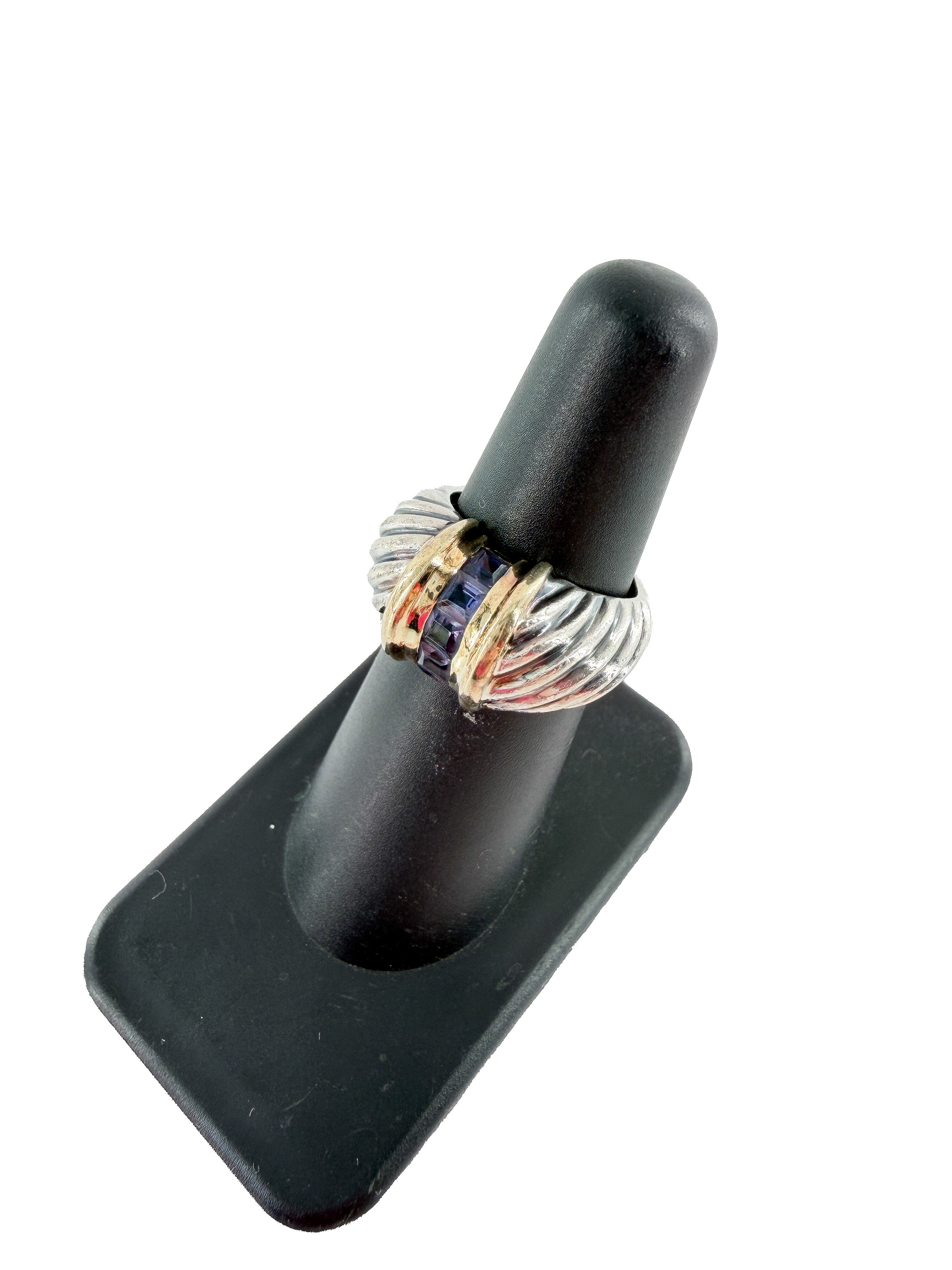 David Yurman sterling silver 18k yellow gold Iolite ring