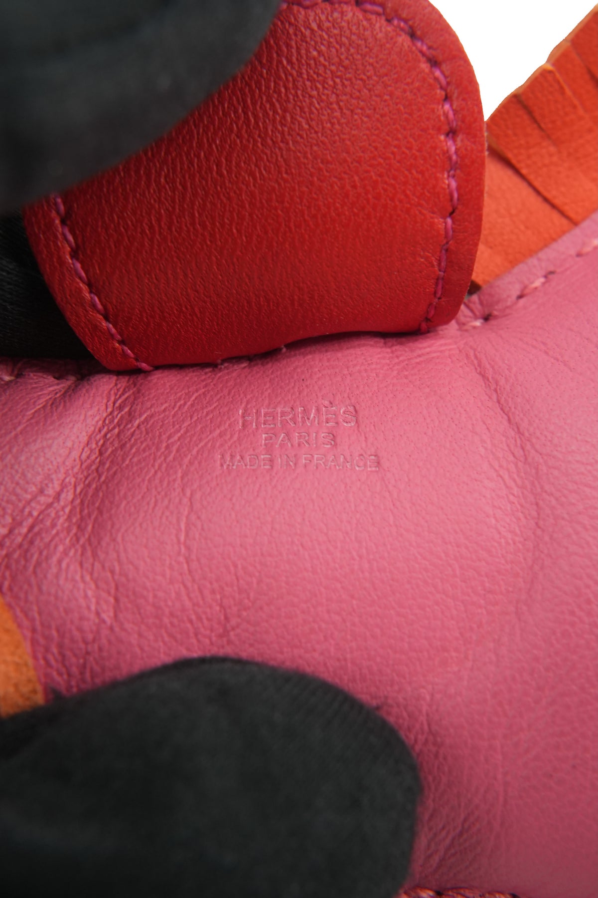 Hermès Milo Lambskin GriGri Rodeo GM Bag Charm Rose Azalee, Orange Poppy, Rouge Indien
