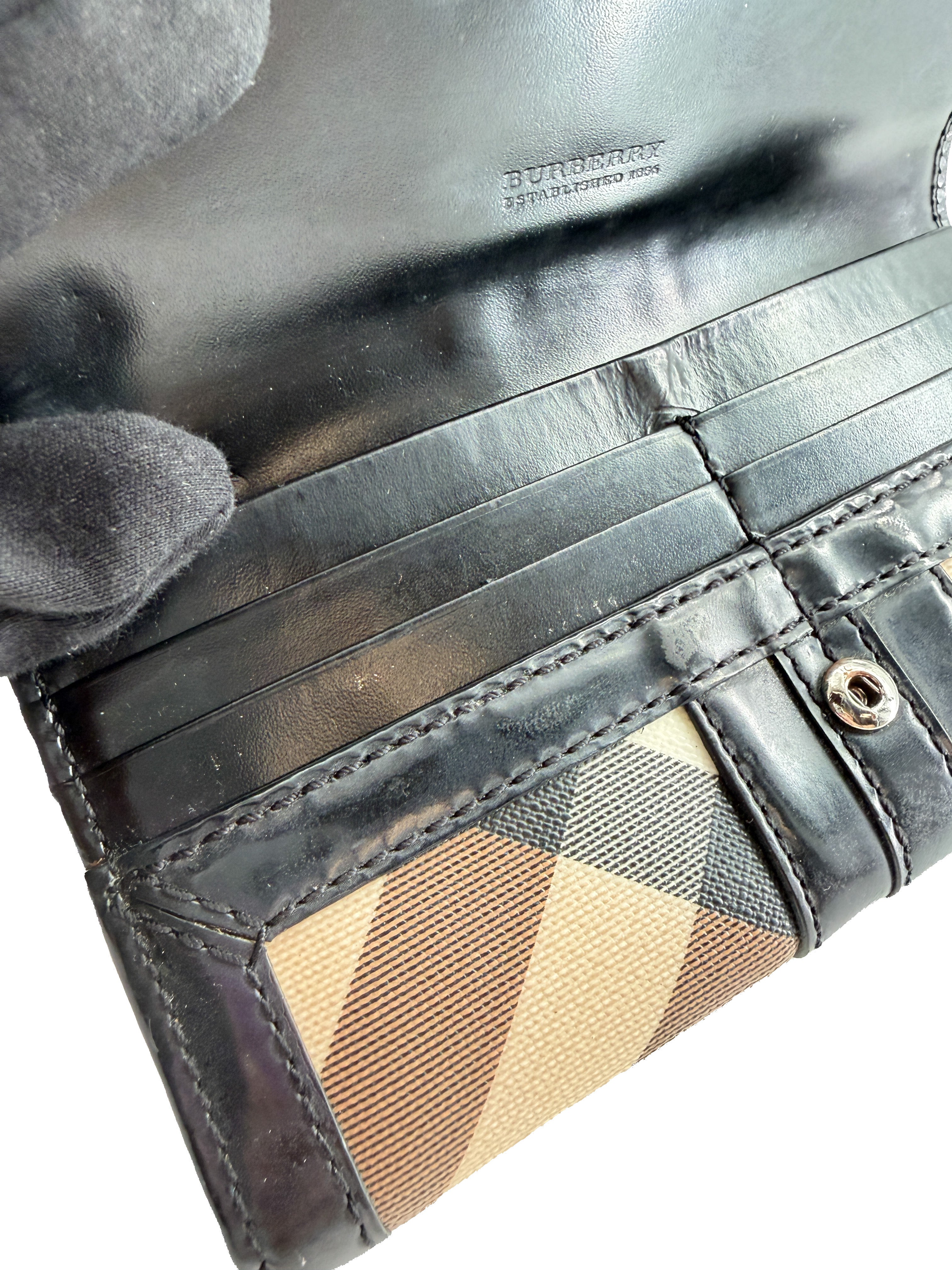 Burberry check black patent leather wallet *as is*